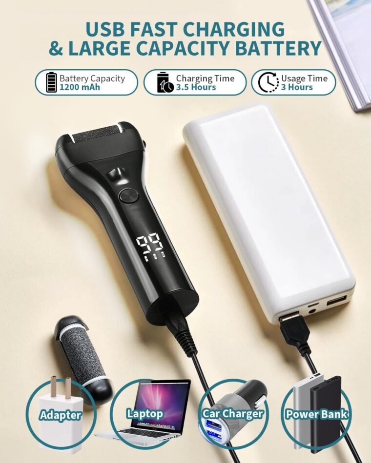 15 in 1 Electric Foot File for Hard Skin, Rechargeable Foot Callus Remover with 3 Roller Heads, LED Display & 3 Speed, Foot Care Kit with Storage Bag for Dry Dead Skin Cracked Heels Calluses - Image 6