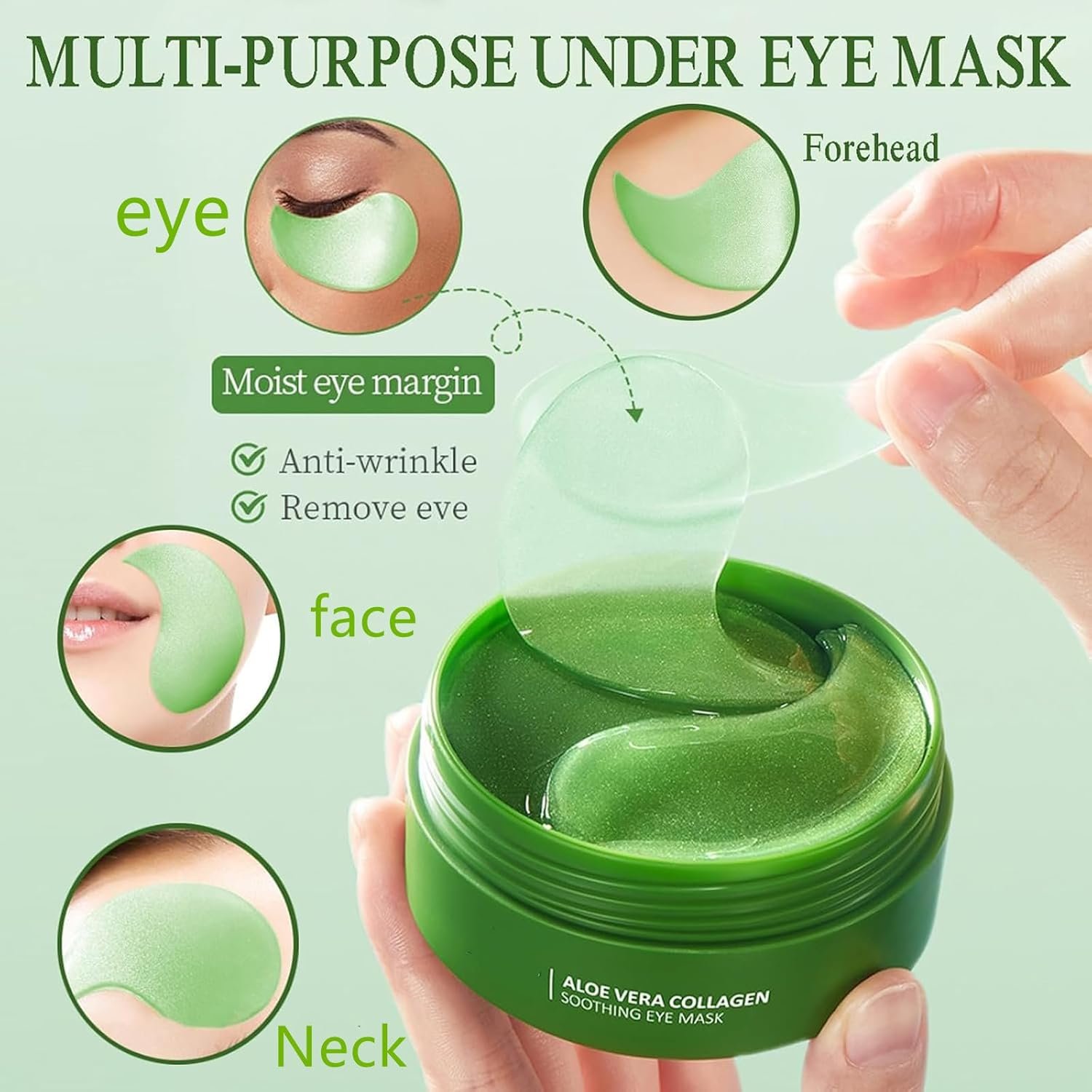 60Pcs Under Eye Patches, Aloe Vera Gel Eye Mask Skin Care, Hyaluronic Acid Collagen Eye Gel Pads for Puffy Eyes Dark Circles Eye Bags, Anti Wrinkle, Hydrating,Skincare,for Men and Women - Image 6