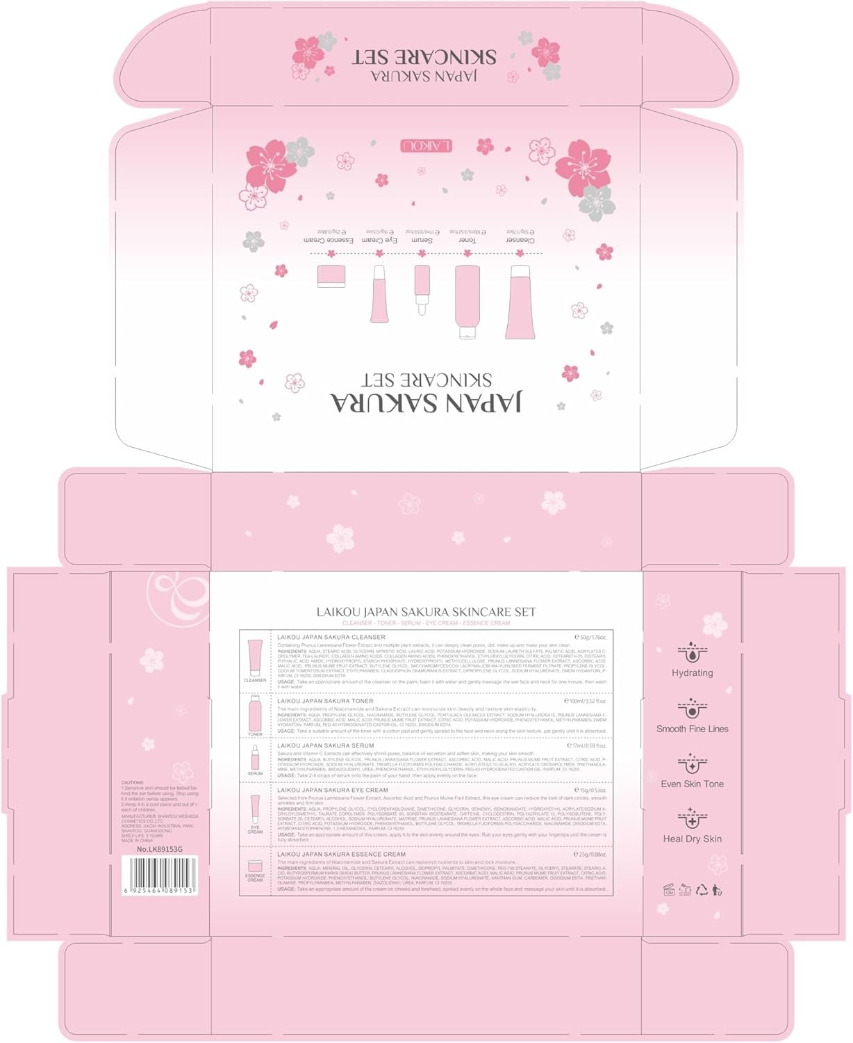 LAIKOU SkinCare Set, JAPAN Sakura Skin Care Sets & Kits - Cleanser,Toner,Face Serum,Eye Cream,Face Cream, Gift Set for Teenage Girls Women Mom Daughter Birthday, Travel Kit for All Skin Types, 5pcs - Image 7