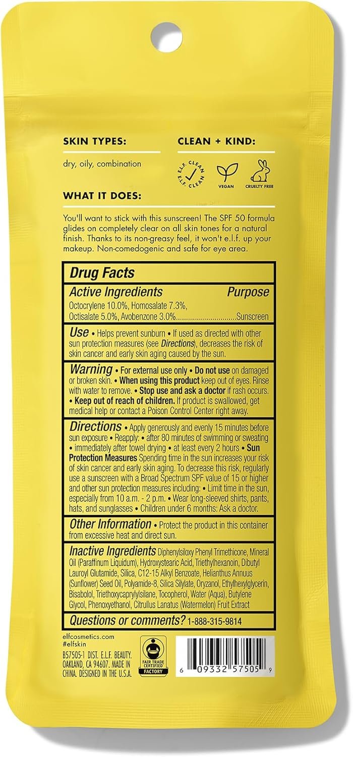 e.l.f. Suntouchable Invisi-Stick SPF 50, Sunscreen Stick for Face, Water Resistant, No White Cast, Non-Greasy Feel, Infused with Bisabolol & Sunflower Seed Oil, Vegan & Cruelty-Free - Image 2