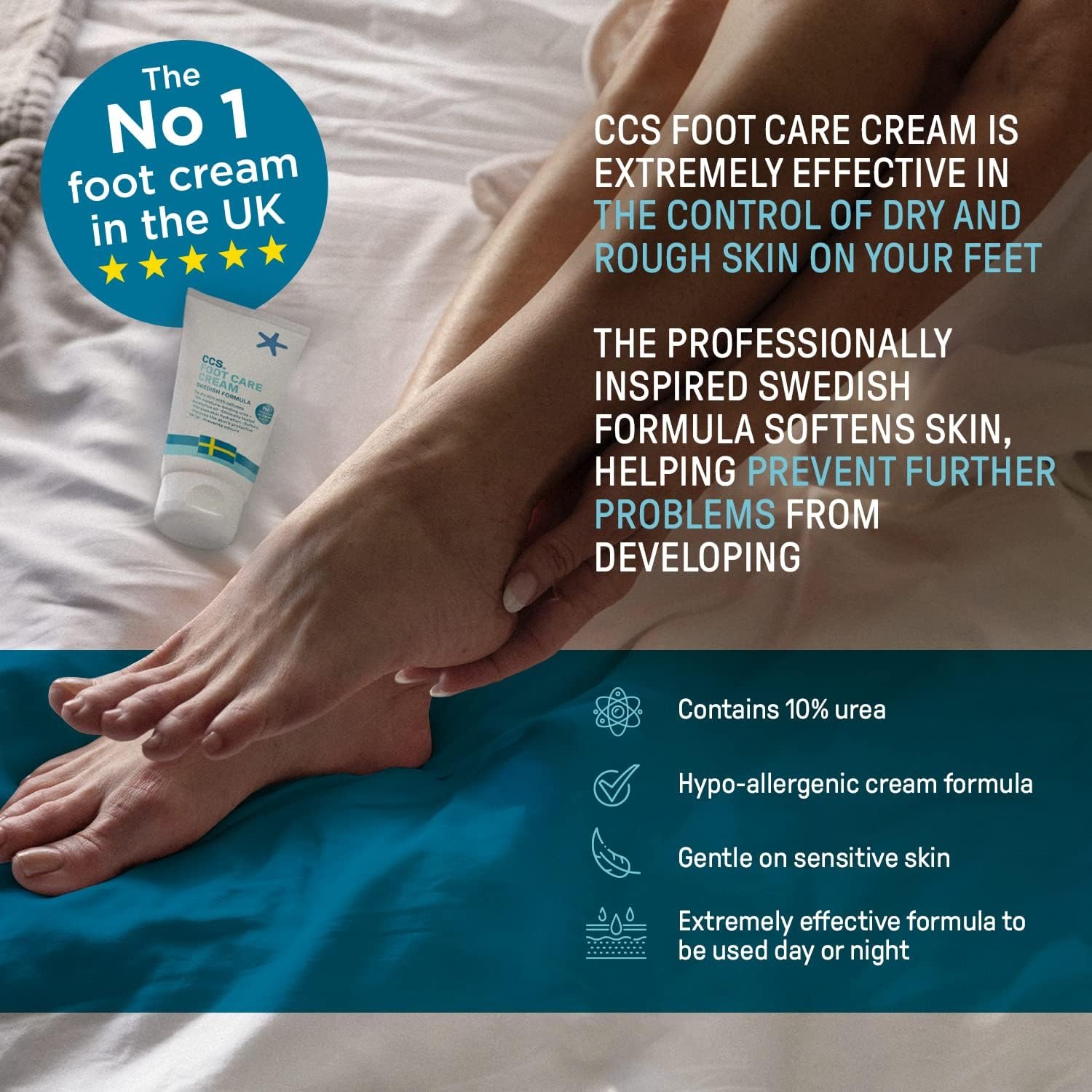 CCS Professional Foot Care Cream 60 ml - Moisturise and Protect Dry and Callused Feet, Contains 10% Urea and Eucalyptus Oil, Clinically Tested, Suitable for Diabetics - Image 2