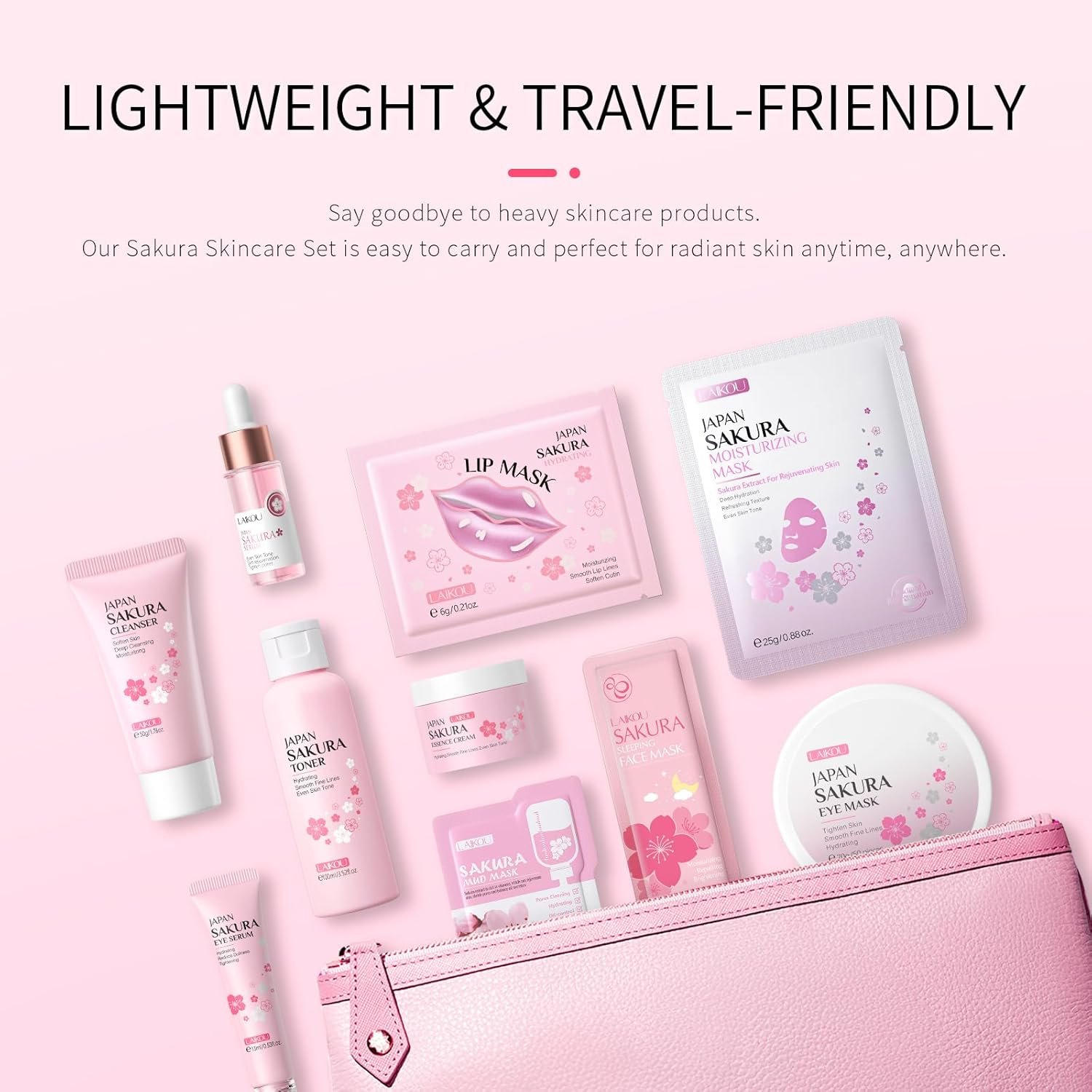 LAIKOU Sakura Skincare Set for Teen Girls, Complete 34PCS Face Care Kit, Christmas Pamper Gift Set for Women & Teenage Girls, Hydrating & Nourishing Travel-Friendly Daily Facial Skincare Routine - Image 10