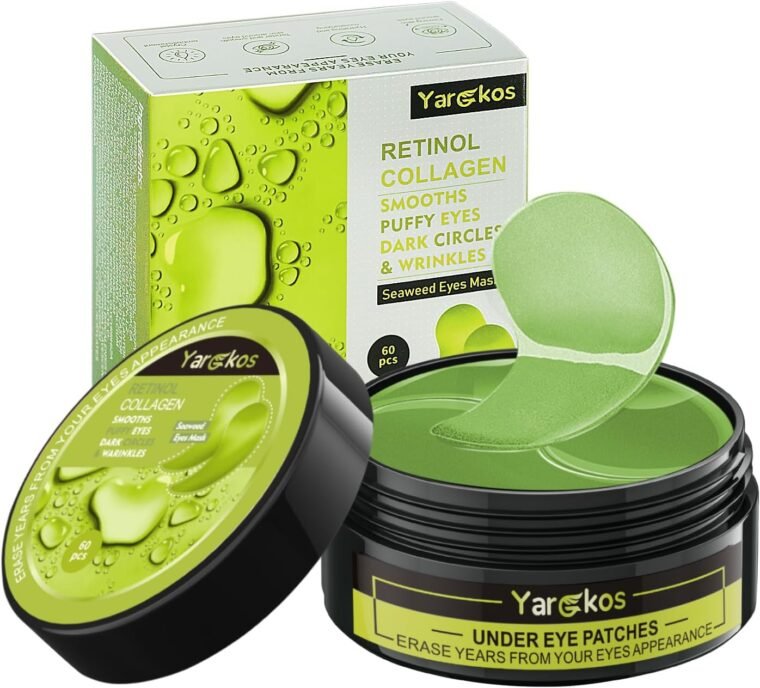 Green Gold Undereye Mask (60 Pcs), Collagen Hydrating Gel Pads, Reduce Puffiness, 30 Pairs Under Eye Patches for Dark Circles Puffy Eyes Treatment, Wrinkle, Women Men Beauty Personal Skin Care Product