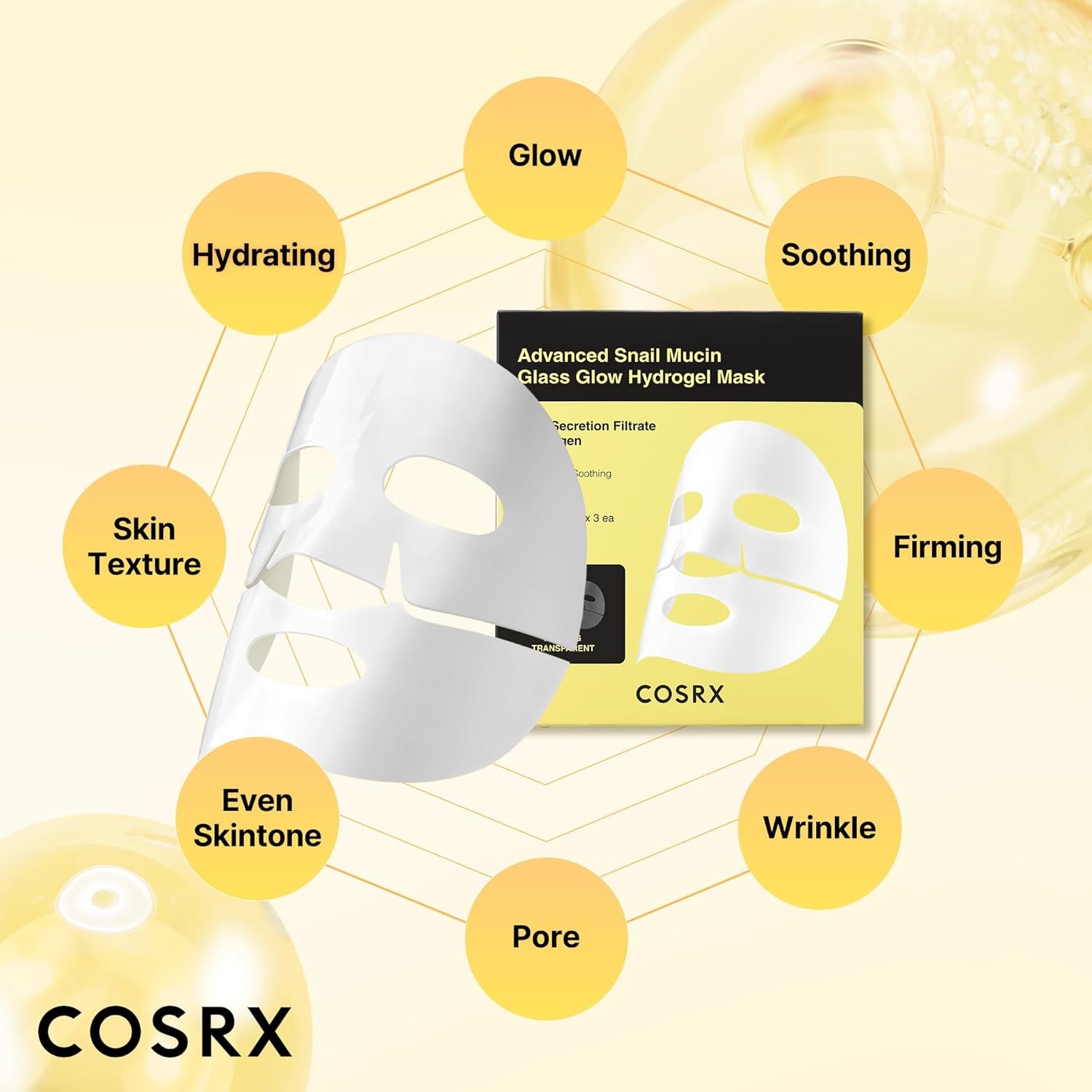 COSRX Advanced Snail Mucin Glass Glow Hydrogel Face Masks Skincare, Collagen Mask, Overnight Peel Off Korean Face Mask for Hydration Boost, Glass Skin Face Mask Korean Skincare, Pack of 3 - Image 4