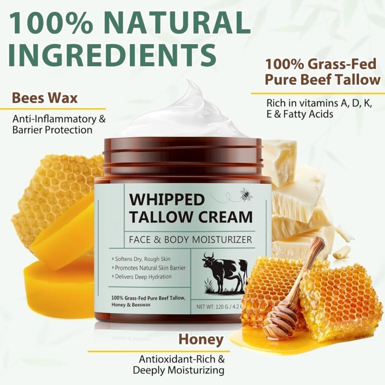 Whipped Beef Tallow Balm, Organic Beef Tallow for Skin, 100% Grass Fed Whipped Beef Tallow with Honey, Beef Tallow Skin Care for Face Long-Lasting Moisturizer Body Lotion Skin Care for Sensitive Skin - Image 2