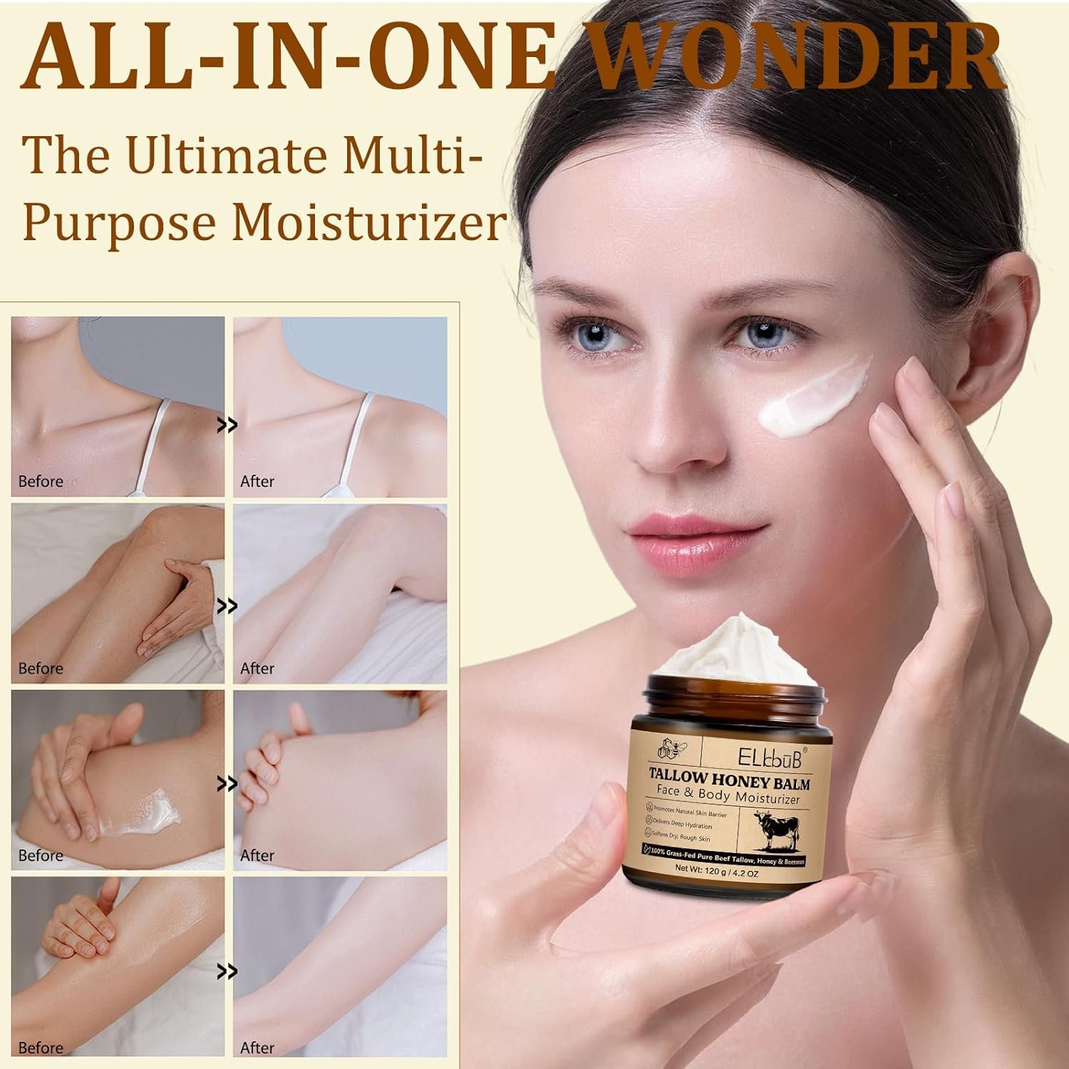 120g beef tallow, beef tallow skin care, Tallow and Honey Cream, Natural Tallow Face Moisturizer, Organic Hydrating Beef Tallow Balm Deeply Moisturizing for Face & Body Skin Care. - Image 2