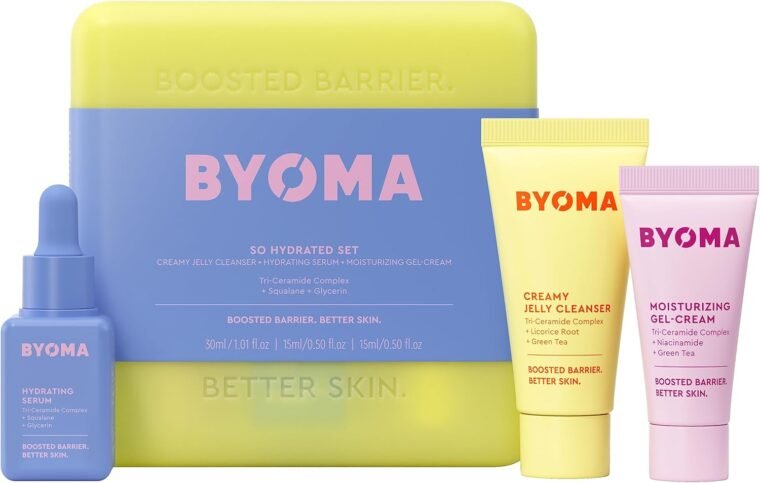 BYOMA So Hydrated Set - Barrier Repair Skincare Set (30ml, 15ml, 15ml) Creamy Jelly Cleanser, Hydrating Face Serum and Ceramide Face Moisturiser for Dry Skin - Anti Wrinkle, Alcohol Free, Vegan