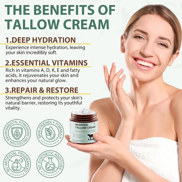 Whipped Beef Tallow Balm, Organic Beef Tallow for Skin, 100% Grass Fed Whipped Beef Tallow with Honey, Beef Tallow Skin Care for Face Long-Lasting Moisturizer Body Lotion Skin Care for Sensitive Skin - Image 4