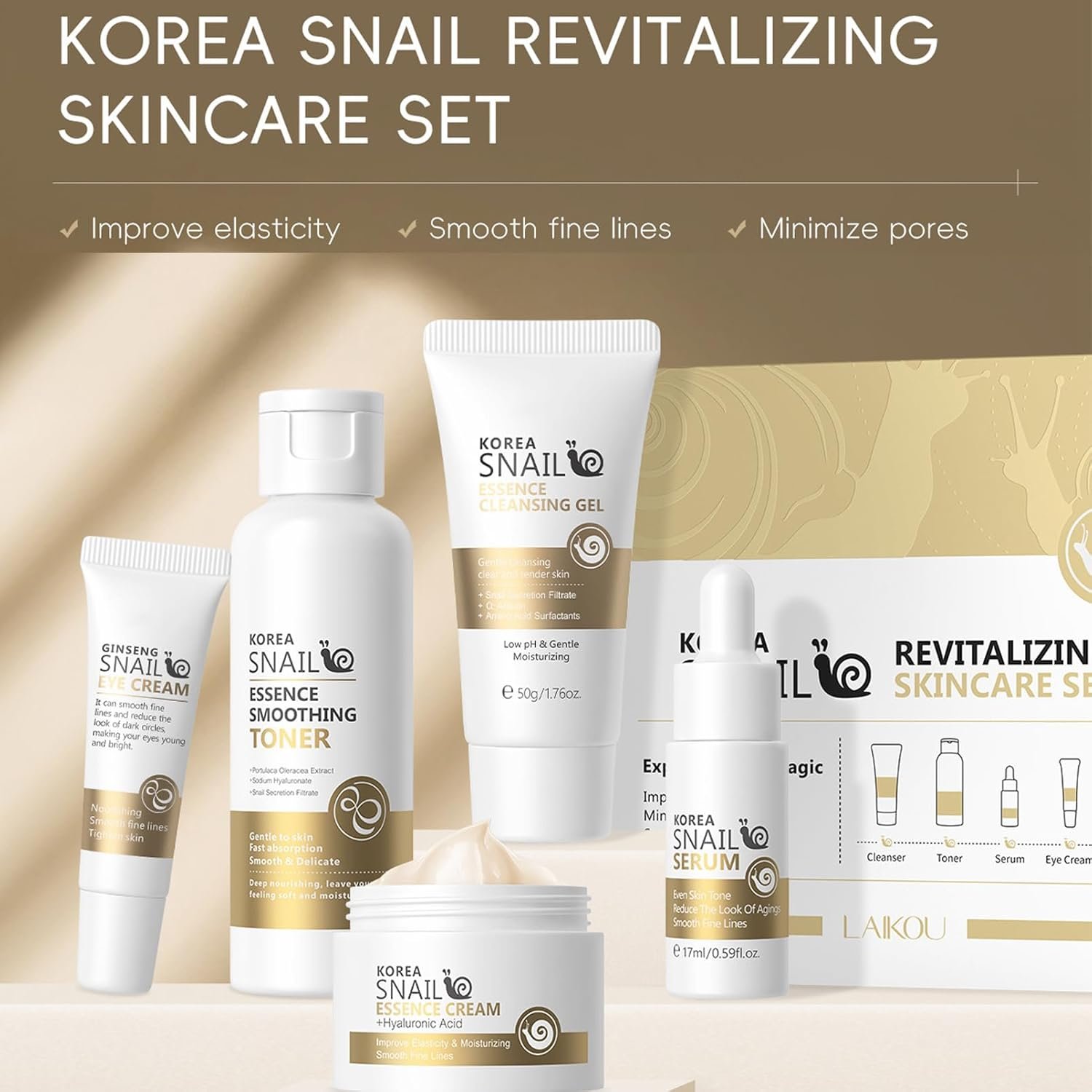 Snail Mucin Essence Skincare Set,5PCS Snail Korean Skin Care for Teenage Girls,Cleanser Toner Moisturiser Set,Facial Kit for Women and Men,Improve Dull Skin,Hydrating & Anti-Aging (5PCS Snail) - Image 2