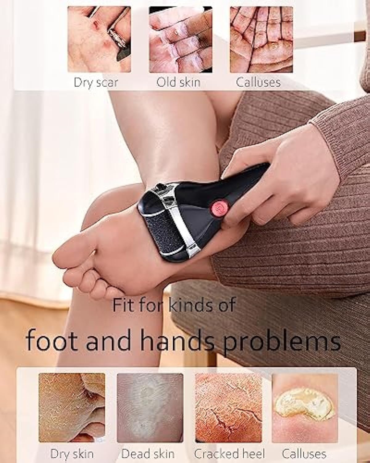 Jooayou Foot File Electric for Hard Skin, USB Rechargeable Waterproof Foot Scrub Callus Remover [with 3 Pumice Stone Rollers & 8 in 1 Foot Scraper Set] Foot Care Tool for Dry Dead Cracked Heel - Image 3