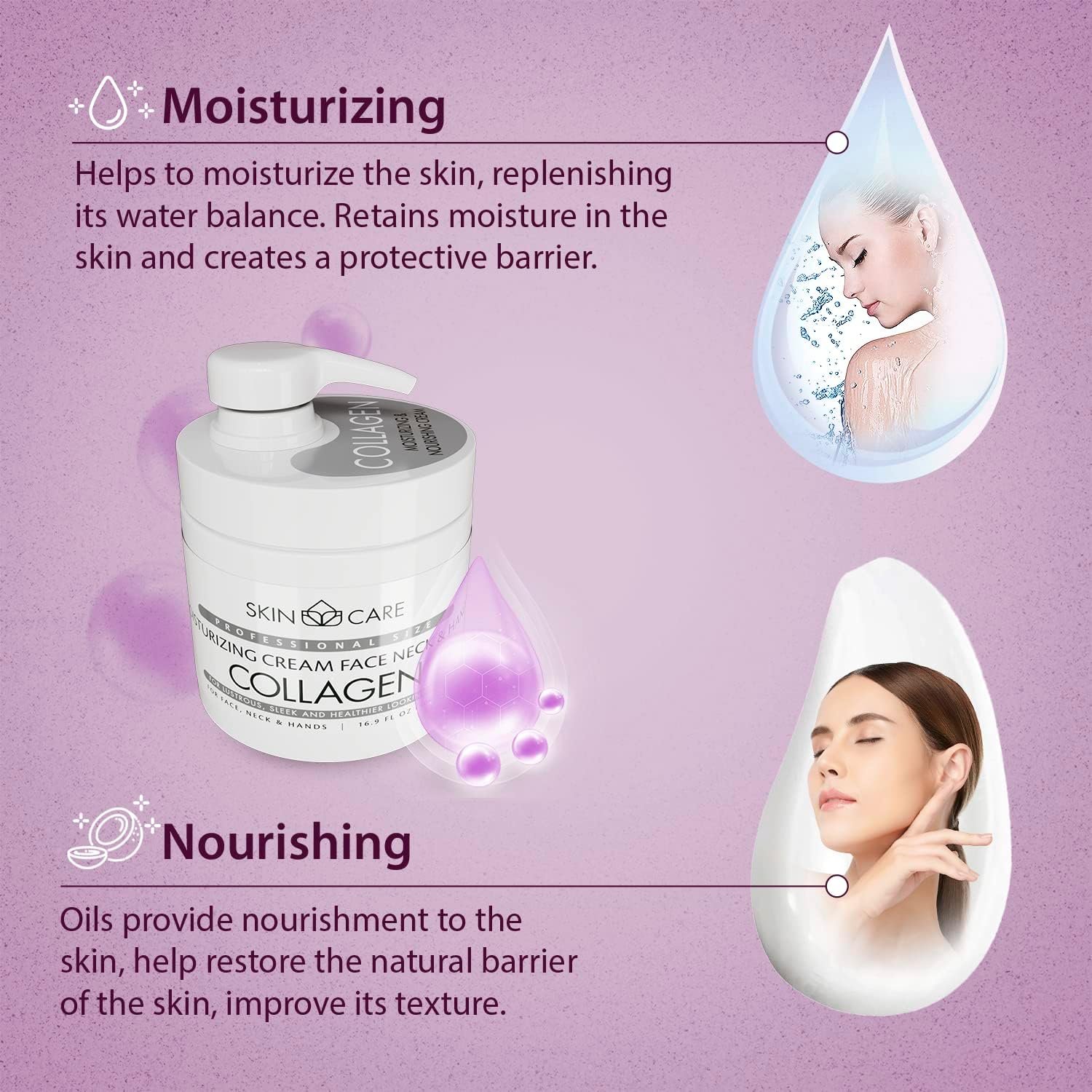 Skin Care Collagen 3-in-1 Moisturizer Face, Neck & Décolleté Cream - Treatment for Crepey Skin, Wrinkles and Sagging - Daily Lotion for All Skin Types (500ml) - Image 2