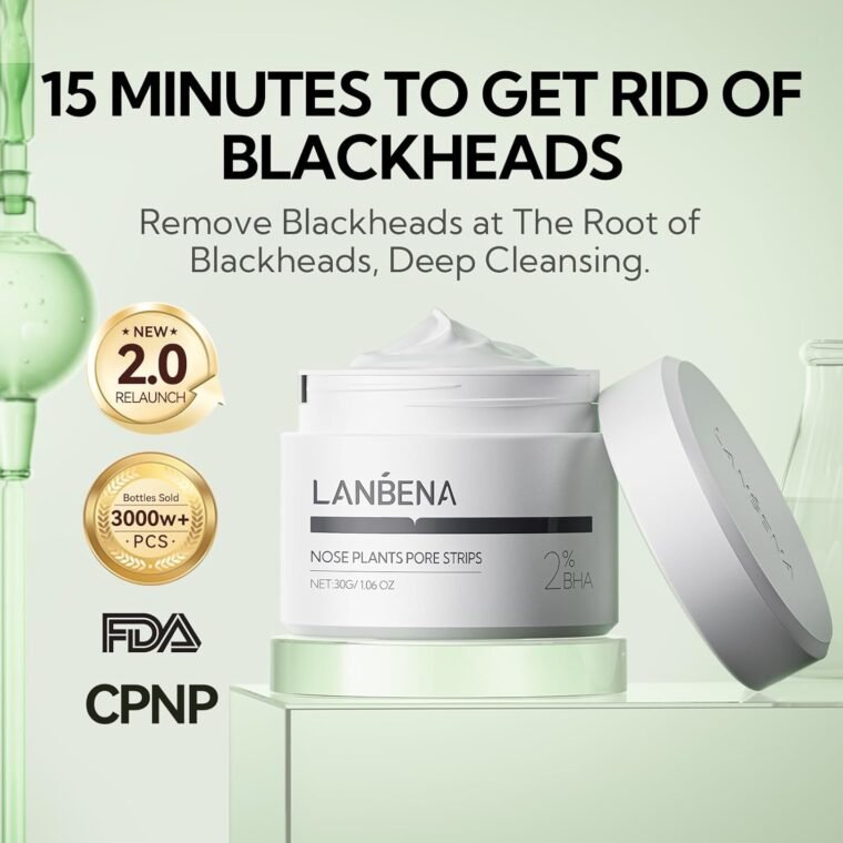 LANBENA Blackhead Mask (30g), 60 Pieces Nose Pore Strips, Note: Cream Goes Dry out/Gunk below 25 Degrees, Place Bottle in Boiling Water to Soften - Image 3