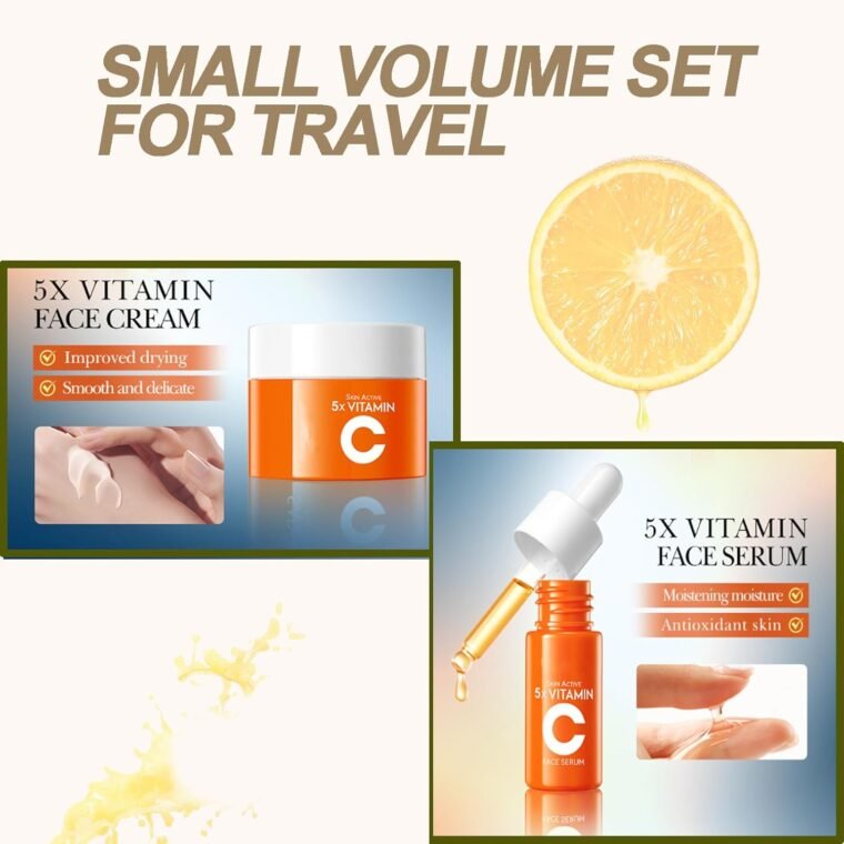 Vitamin C Skincare Set,Skin Care Sets & Kits for Pamper Teenage Girls Gifts,Facial Kit with Cleanser, Toner, Serum & Face Cream,Birthday, Travel Kit for All Skin Types - Image 3