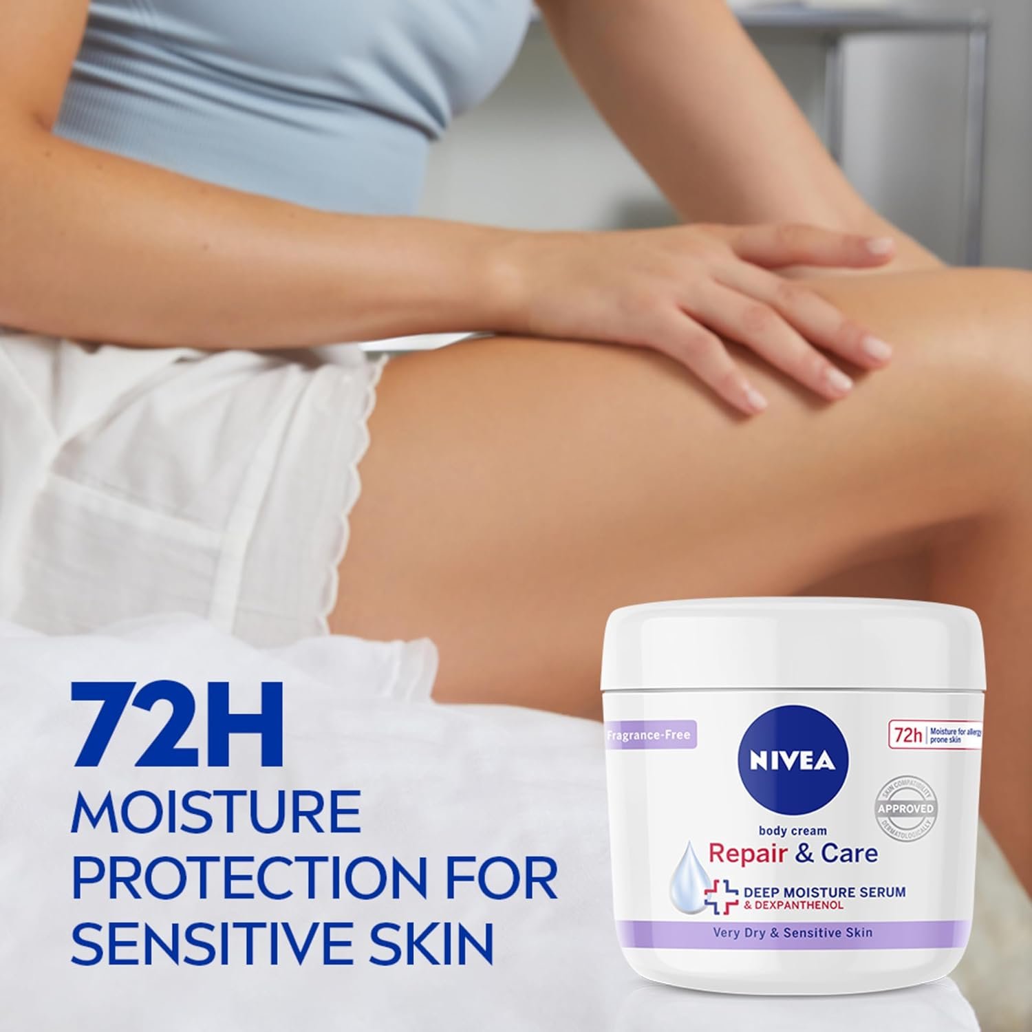 NIVEA Body Repair & Care Cream (400ml Jar), Sensitive Moisturising Cream with NIVEA DEEP MOISTURE SERUM, Body Cream with Strengthening Formula, Body Cream for Dry Skin - Image 7