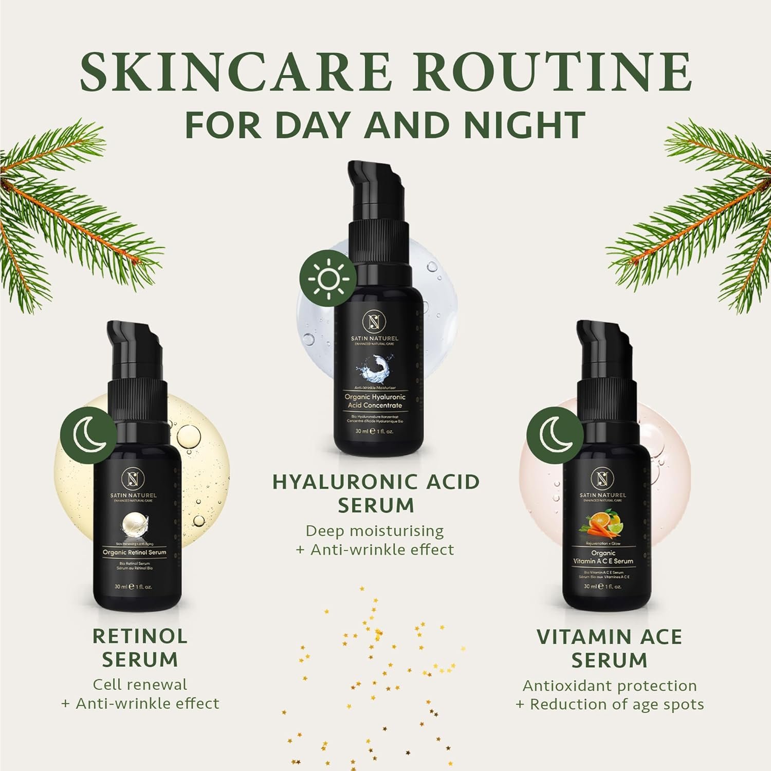 Skincare Gifts for Women - Beauty Gift Box with Hyaluronic Acid Serum for Face + Vitamin C + Retinol 3x30ml Skincare - Luxury Gifts for Women - Organic Beauty - Image 3