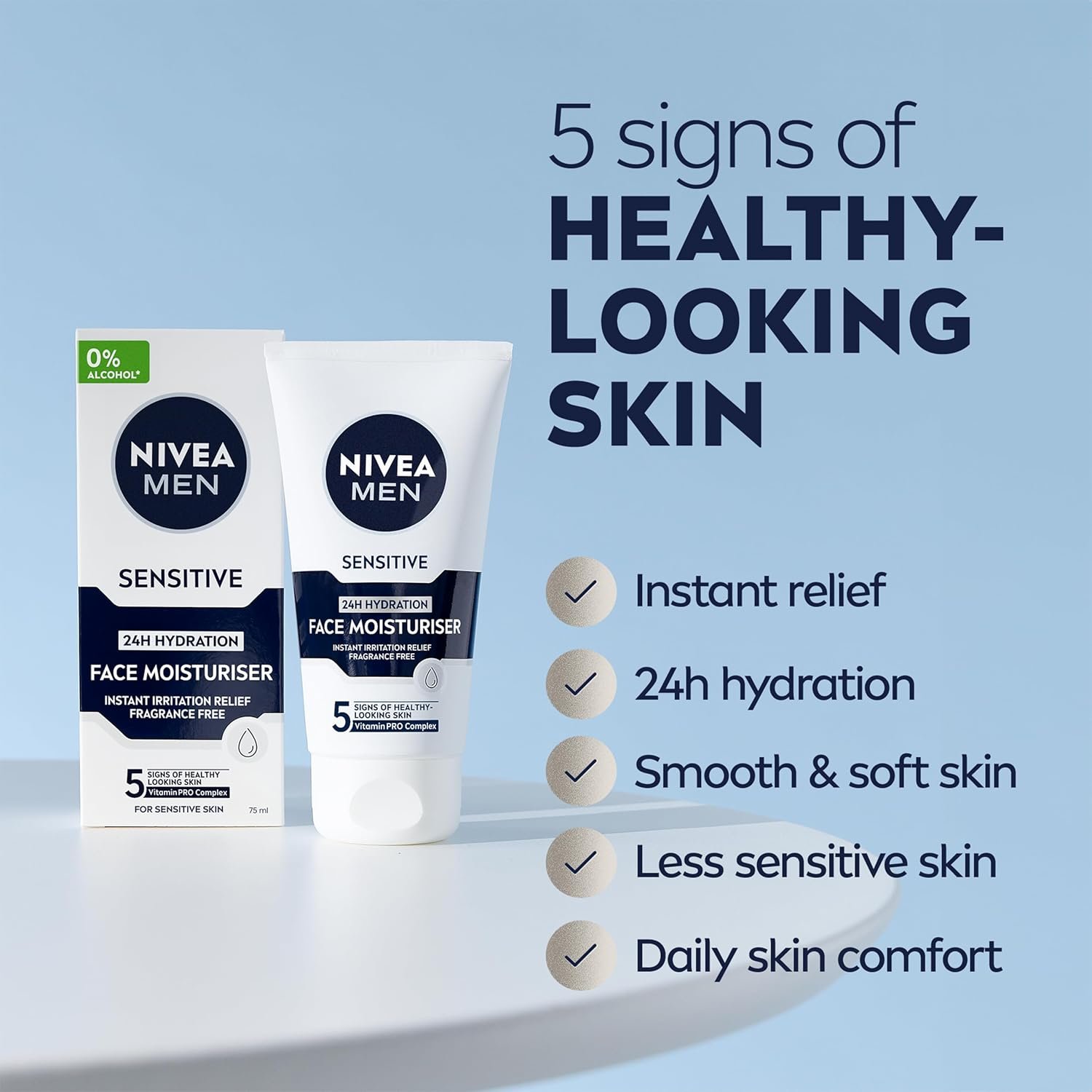 NIVEA MEN Sensitive Face Moisturiser (75ml), Hydrating Moisturiser with 0% Alcohol, Made for Sensitive Skin, Men's Skin Care Essentials - Image 2