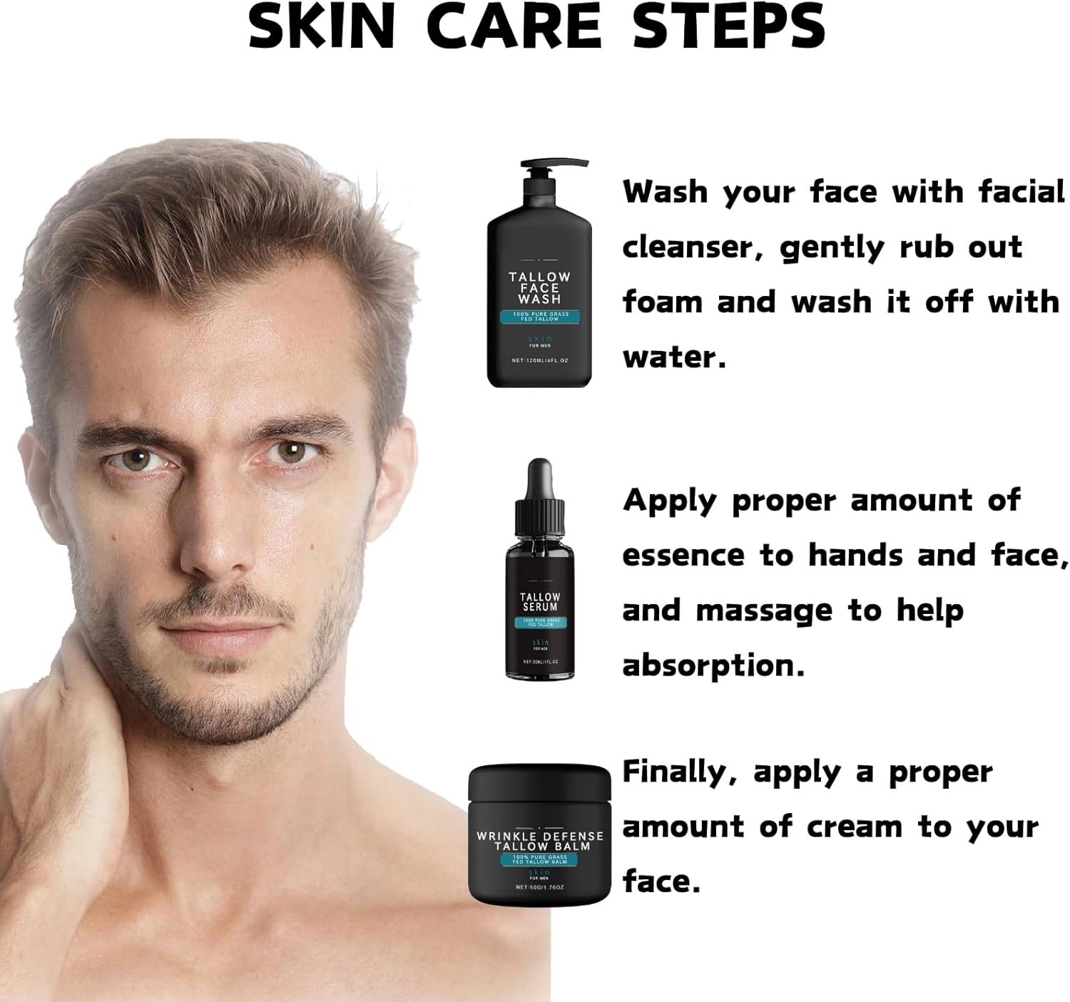 Mens Gift Set - Gifts for Dad - Mens Skincare Gift Sets for Face Cream & Face Serum & Face Cleanser - Beef Tallow Skin Care - Mens Skin Care Gift Sets - Gifts for Him - Wrinkle Defense Tallow Balm - Image 7