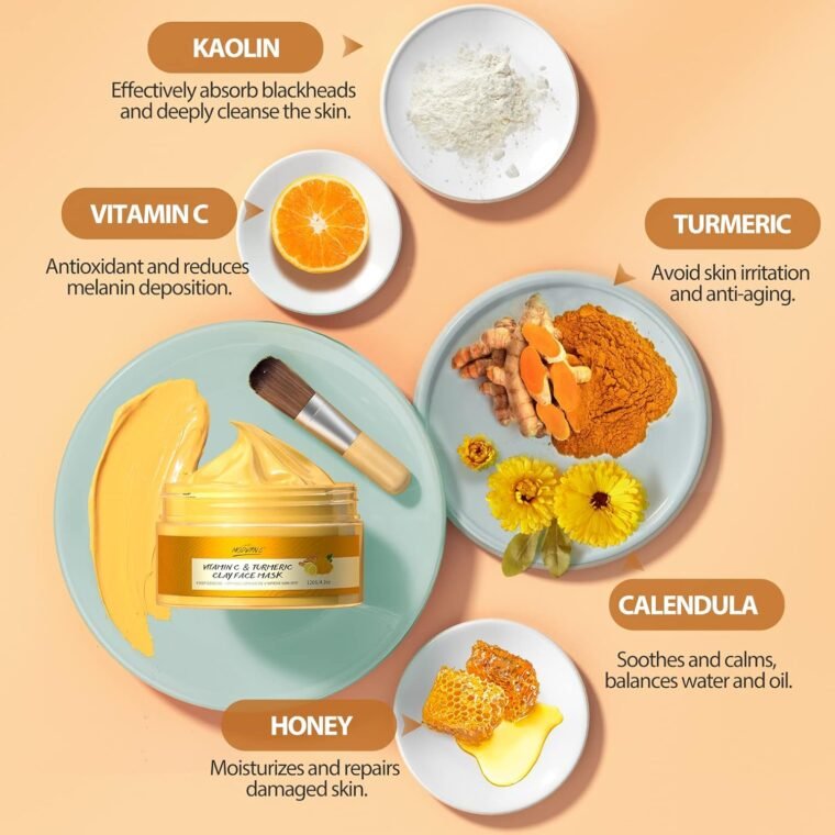 Turmeric Vitamin C Clay Mask Deep Cleansing Face Mask Skin Care Improve Blackheads Acne Dark Spots and Even out skin tone Facial Mask Control Oil and Refining Pores - Image 3