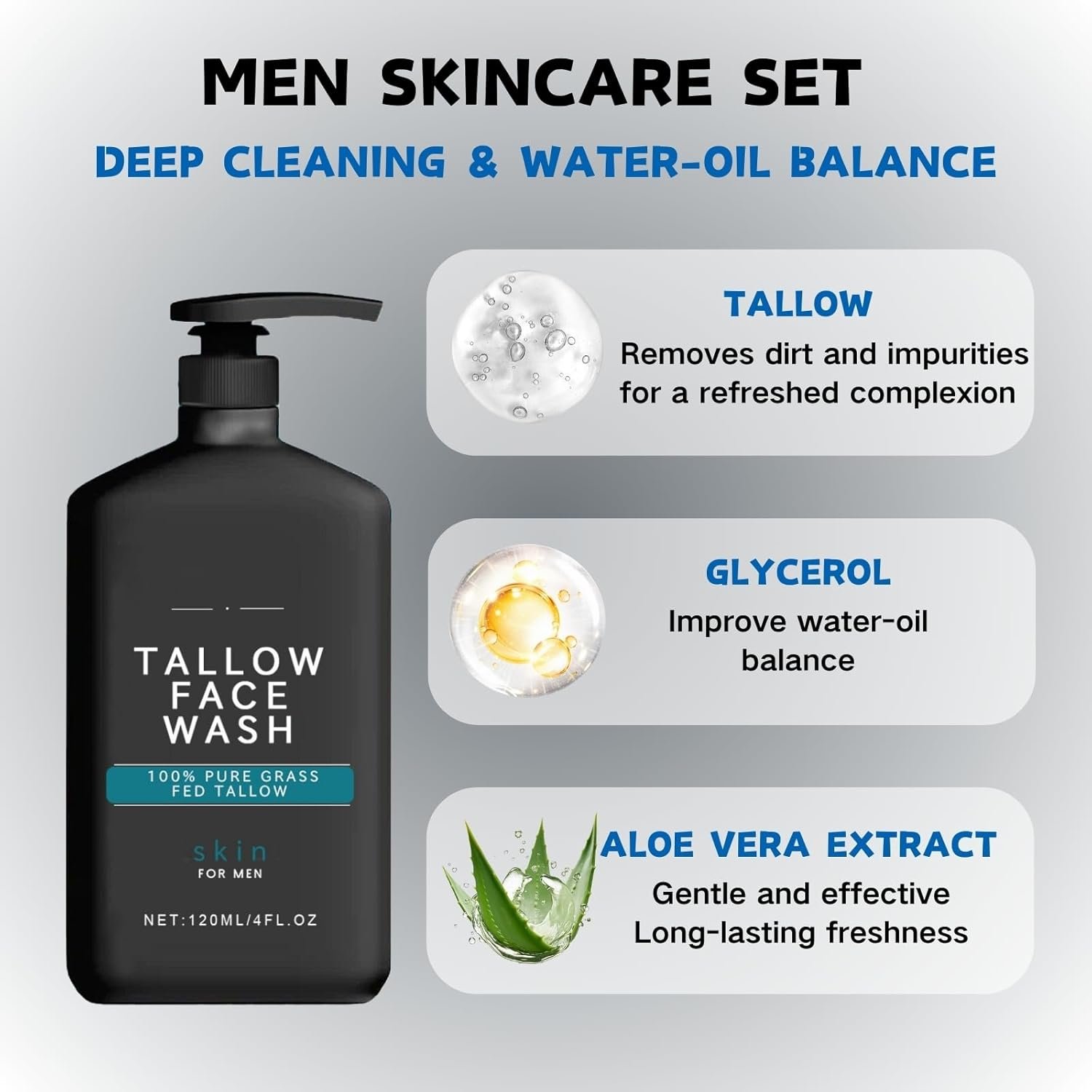 Mens Gift Set - Gifts for Dad - Mens Skincare Gift Sets for Face Cream & Face Serum & Face Cleanser - Beef Tallow Skin Care - Mens Skin Care Gift Sets - Gifts for Him - Wrinkle Defense Tallow Balm - Image 4