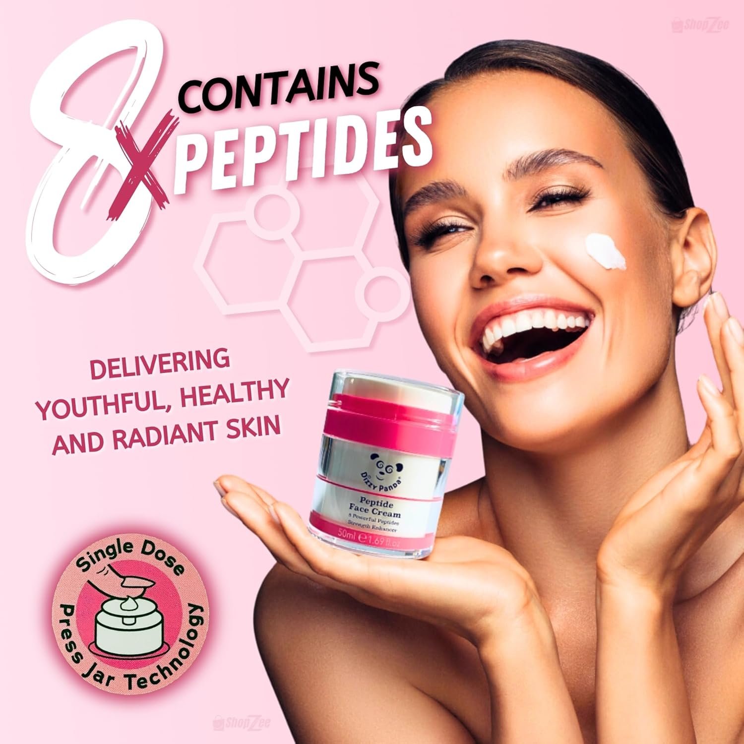 Dizzy Panda Complete Skincare Bundle with ShopZee Exfoliating Bath Gloves - Crystal Glow Cleanser 100ml, Brightening Toner 145ml, Peptide Face Cream 50ml, Soft Glow Gel Lotion 50ml (Skincare Set) - Image 5