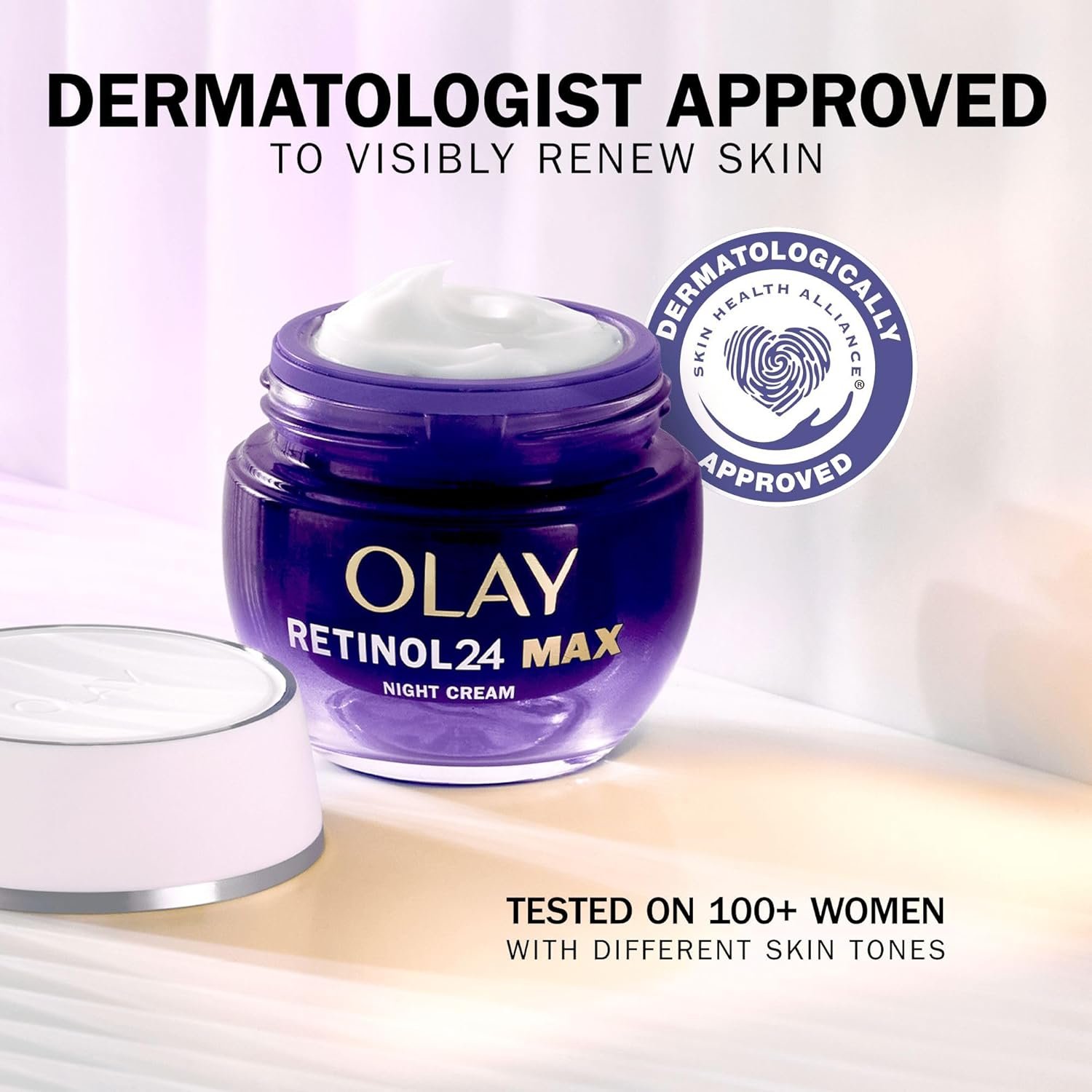 Olay Retinol 24 MAX Night Cream Face Moisturiser, Skincare with Antioxidant Vitamin E, 40% Glycerin Overnight Anti Aging Skin Care: Smooths, Renews and Hydrates, 50ml (vs Retinol24 Night Cream) - Image 6