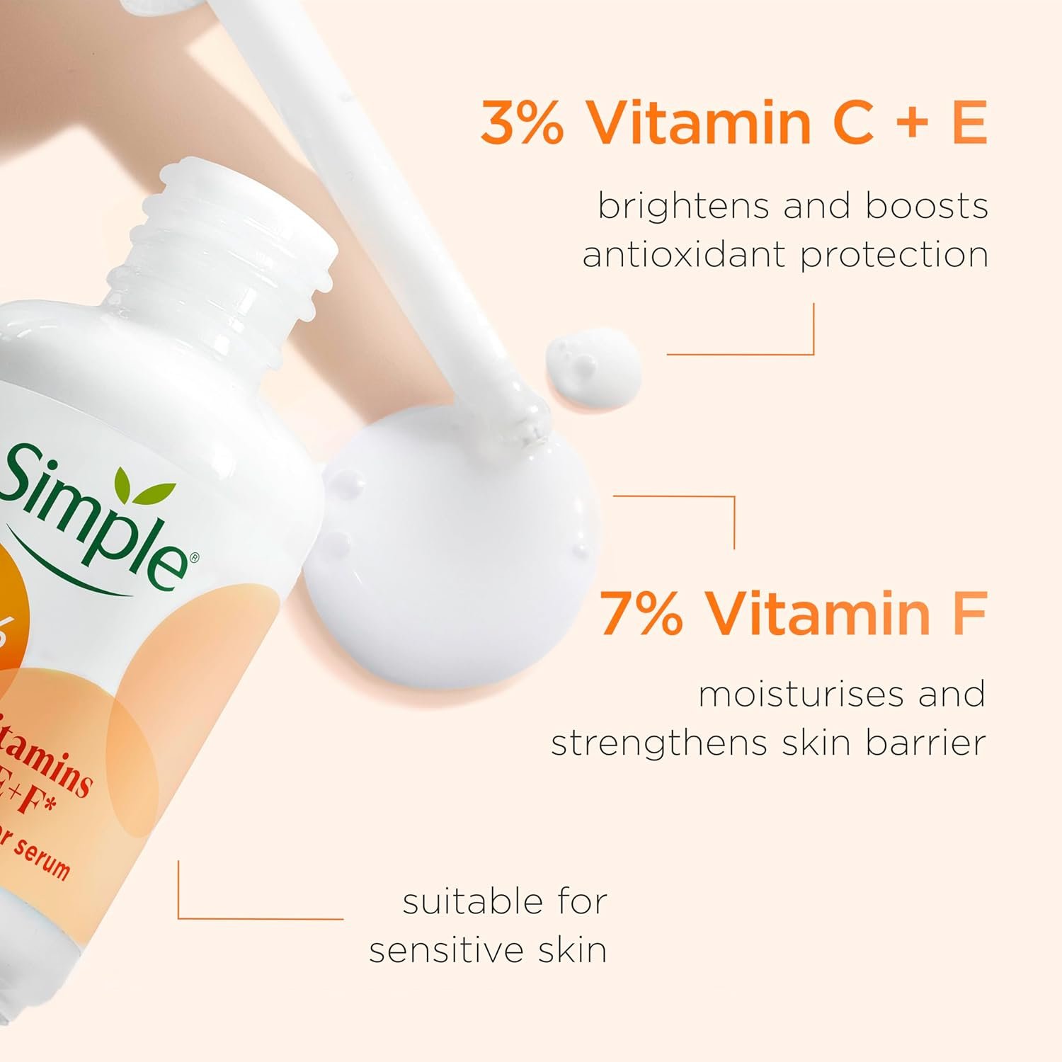 Simple 10% Vitamin C + E + F* Booster Serum Serum Skin Care Product Suitable for all Skin Types for Youthful, Glowing Skin 30 ml - Image 3