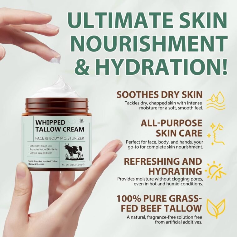 Whipped Beef Tallow Balm, Organic Beef Tallow for Skin, 100% Grass Fed Whipped Beef Tallow with Honey, Beef Tallow Skin Care for Face Long-Lasting Moisturizer Body Lotion Skin Care for Sensitive Skin - Image 7