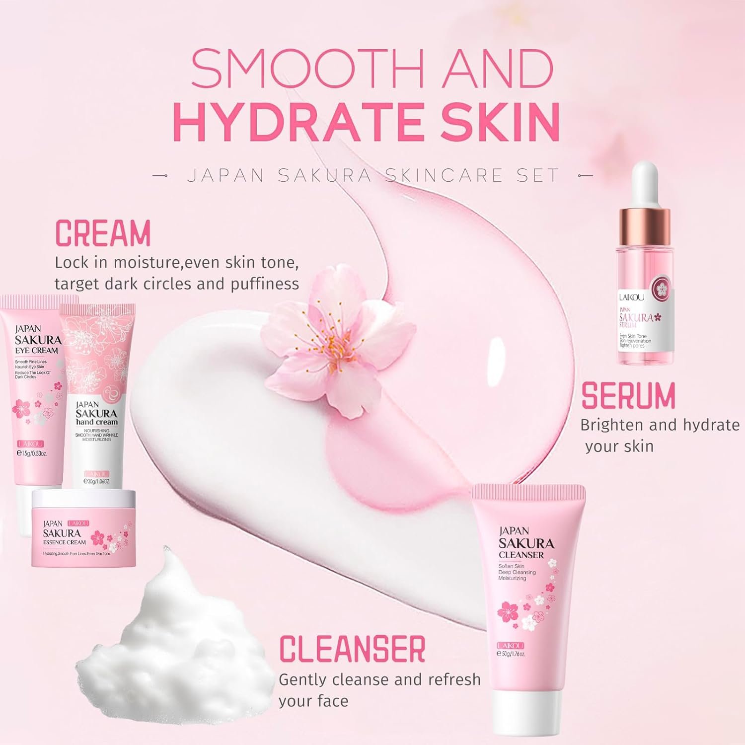 Sakura Skin Care Sets & Kits, Girls Pamper Set, Face Care Sets For Women, 20PCS Teenage Girls Gifts - Cleanser, Serum, Eye Cream, Face Cream, Hand Cream, Sleeping Mask, Mud Mask - Japanese Skincare - Image 4