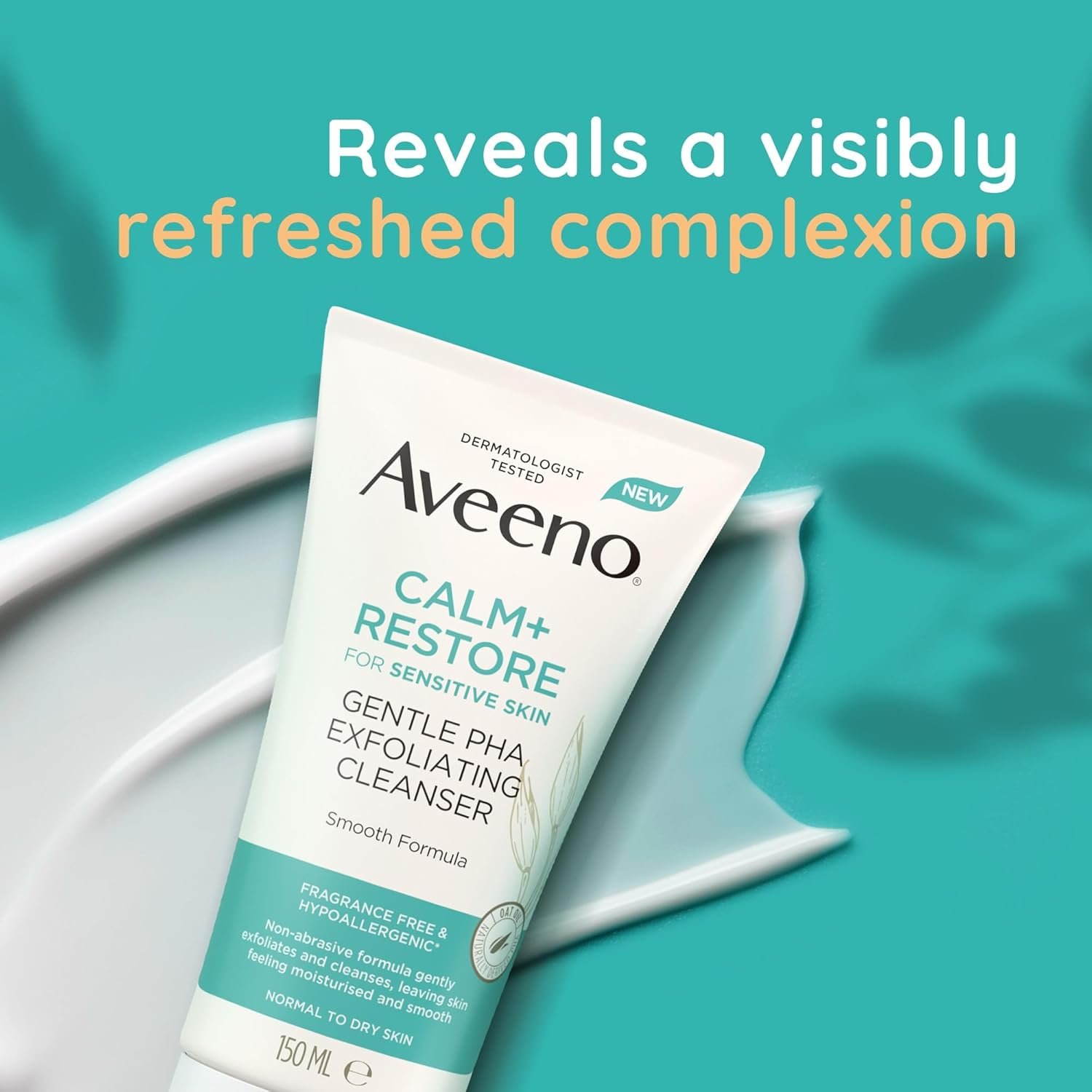 Aveeno Face Calm+Restore Gentle PHA Exfoliating Cleanser (1x 150ml), With Oat Oil and Naturally Derived PHA, Face Cleanser for Sensitive Skin, Exfoliator Gentle Enough for Daily Use - Image 5