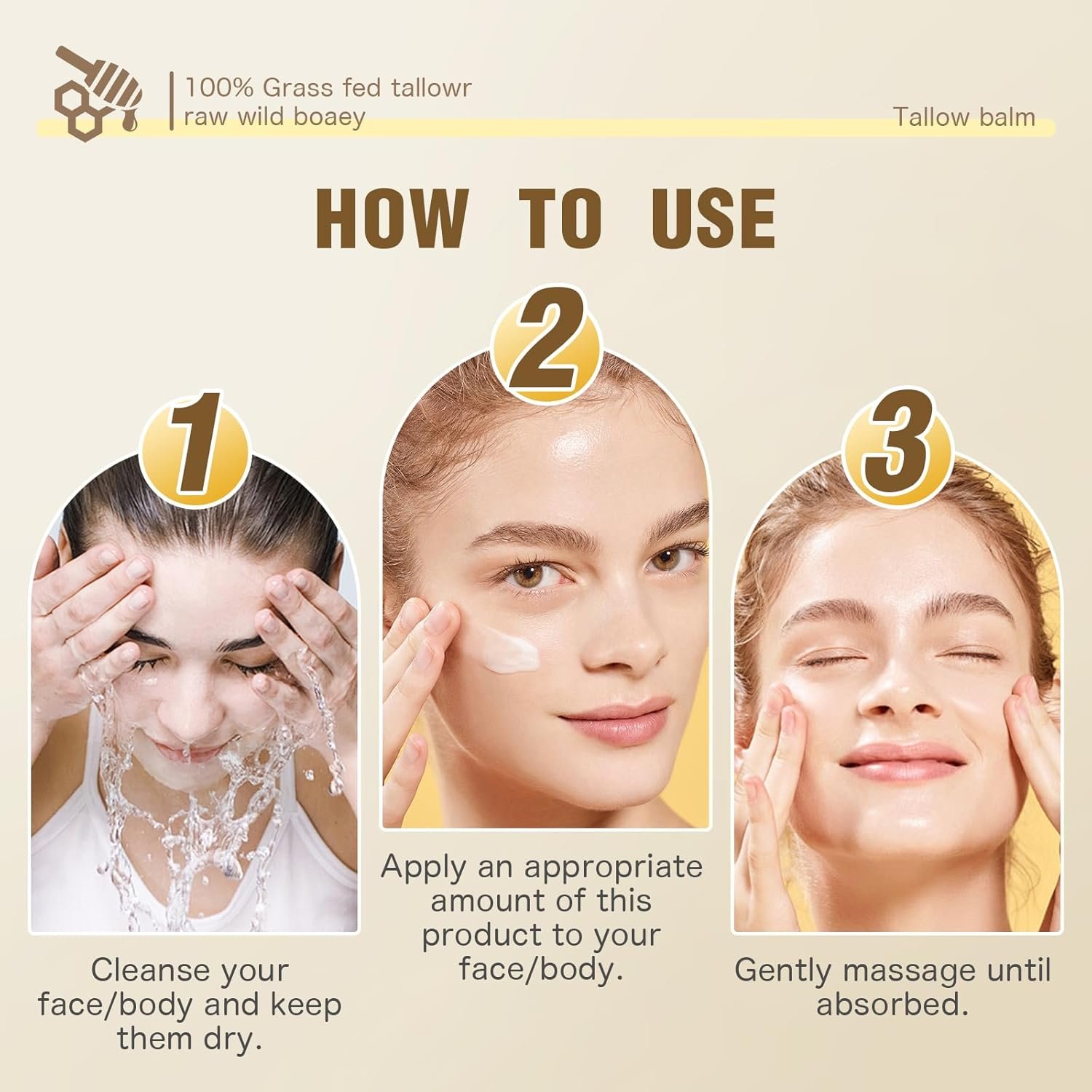 Beef Tallow Skin Care 120g, Tallow Face Cream Grass-Fed Tallow And Honey Balm Natural Beef Tallow Honey Balm, Deeply Nourishing For Face & Body, Natural Skin Care (White, 1PC) - Image 6