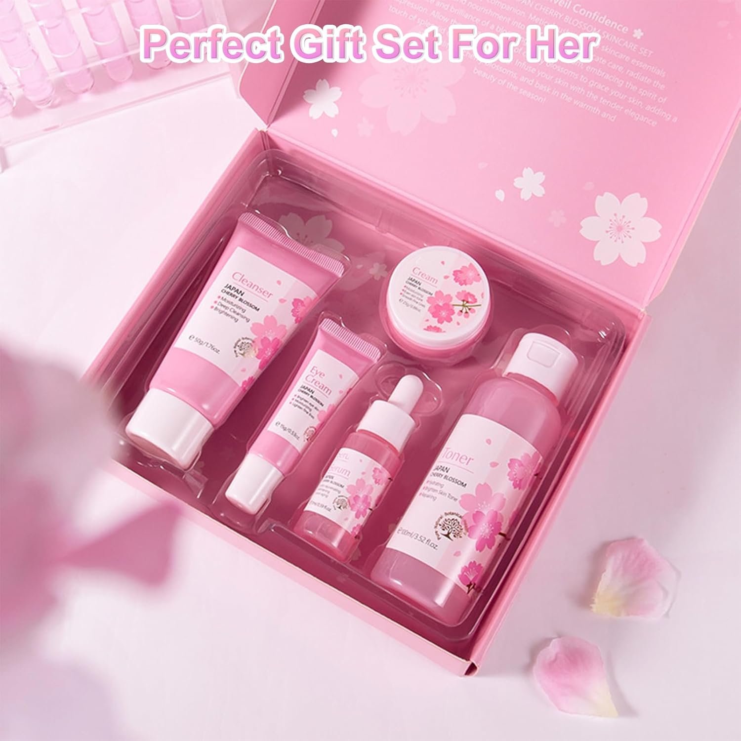 Skin Care Set JAPAN Sakura Beauty Gift Sets Skin Care Kit for Teenage Girls - Cleanser, Toner, Lotion, Serum, Eye Cream, Face Cream, Travel Kit for Women (5pcs) - Image 2