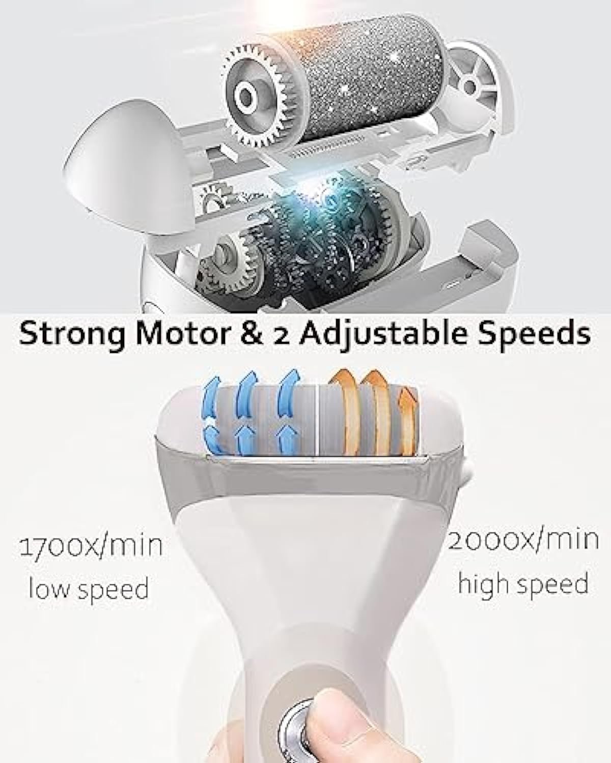 Jooayou Foot File Electric for Hard Skin, USB Rechargeable Waterproof Foot Scrub Callus Remover [with 3 Pumice Stone Rollers & 8 in 1 Foot Scraper Set] Foot Care Tool for Dry Dead Cracked Heel - Image 5