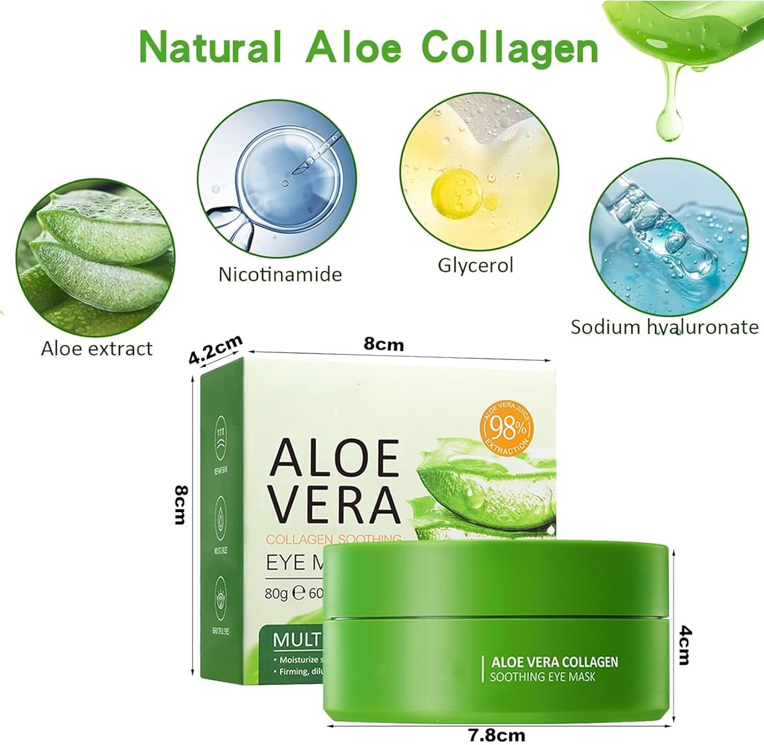 60Pcs Under Eye Patches, Aloe Vera Gel Eye Mask Skin Care, Hyaluronic Acid Collagen Eye Gel Pads for Puffy Eyes Dark Circles Eye Bags, Anti Wrinkle, Hydrating,Skincare,for Men and Women - Image 5