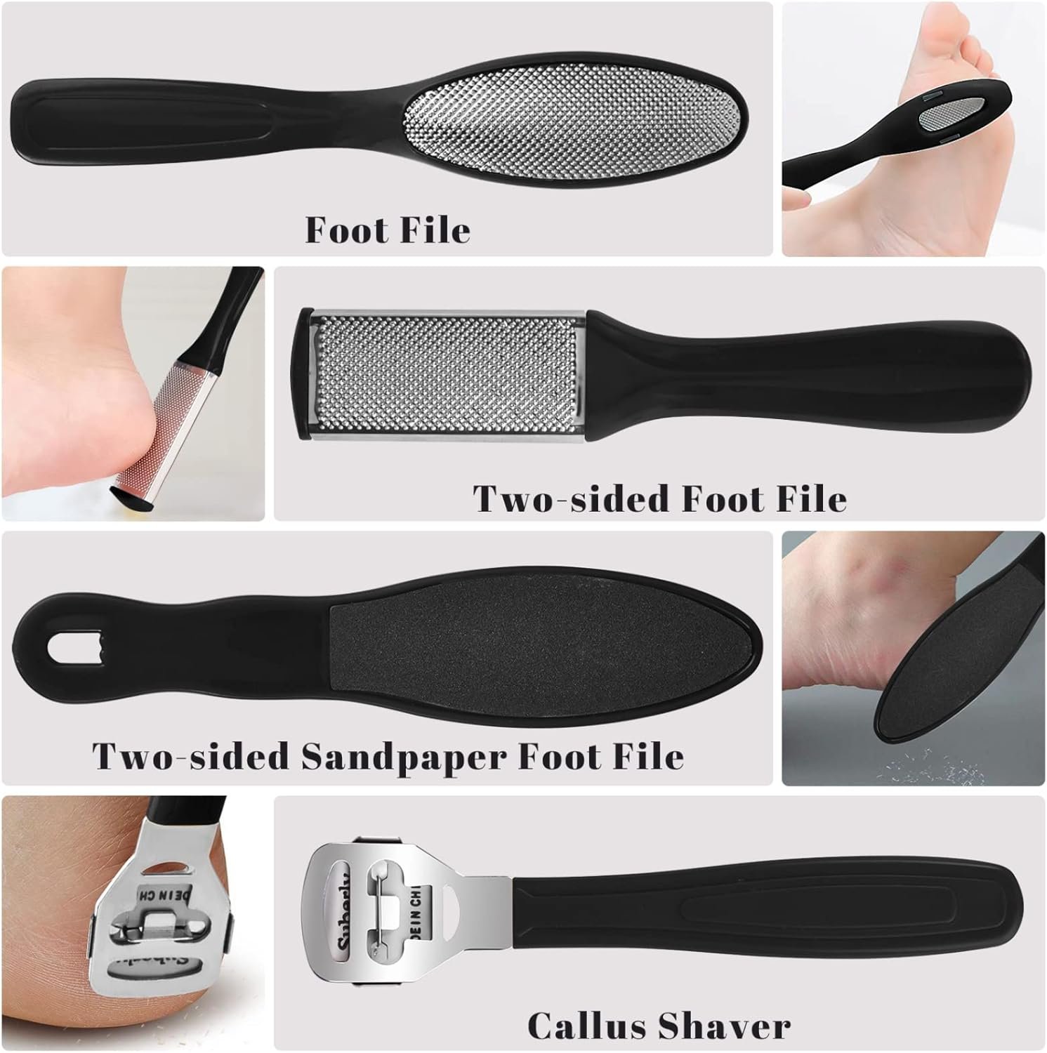 Foot File Pedicure Set, 30 in 1 Foot Files Foot Care Scrubber Kit Hard Skin Remover Feet Scrub for Women Men Salon or Home(Black) - Image 3