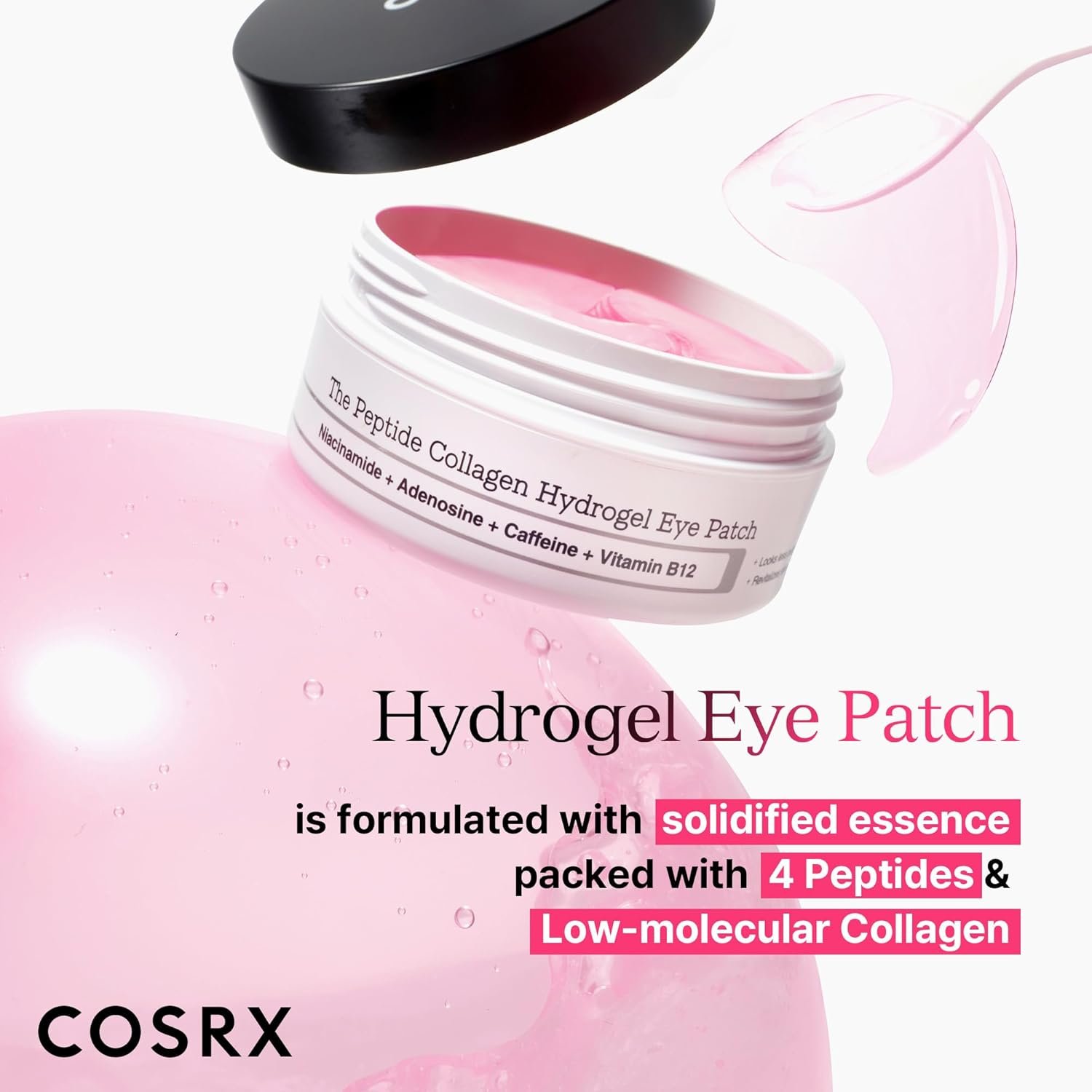 COSRX Peptide Collagen Hydrogel Eye Patches with Caffeine for Puffy Eyes, Dark Circles, Eye Bags, Wrinkles and Fine Lines, Firming and Depuffing Under Eye Masks, Korean Skincare 60 Patches - Image 2