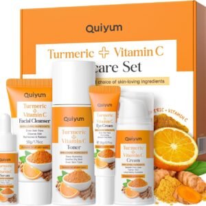 Quiyum Turmeric Vitamin C Skincare Set, Face Skin Care Sets & Kits Facial Cleanser,Toner,Serum,Eye Cream,Face Cream, Pamper Gift Set for Women Teenage Girls Mom Birthday, Travel Kit for All Skin Types