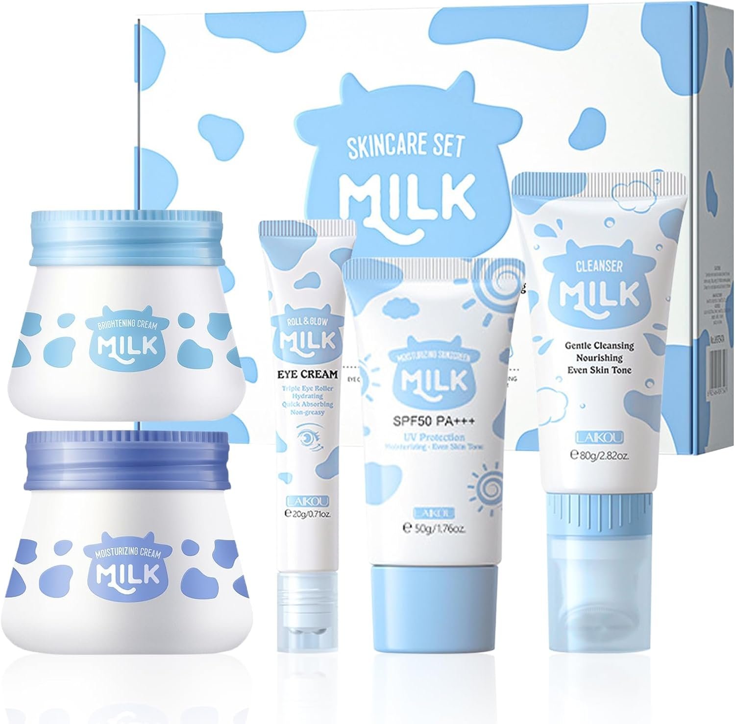 FEXPDL 5 Piece Milk Skin Care Sets & Kits Kids Skin Care Products Milk Protein Skincare Gifts For Teenage Girls, Skincare Set With Cleanser, Eye Cream, Moisturizer, Sunscreen, Brightening Cream