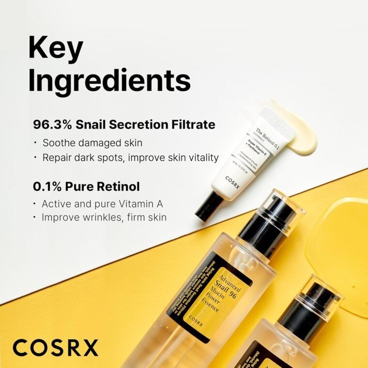 COSRX Glass Skin Starter Set, Amazon Exclusive, Advanced Snail 96% Mucin Power Essence & Retinol 0.1% Cream Mini Sample, Daily Hydrating & Firming Korean Skin Care Kit, Gift Set - Image 3