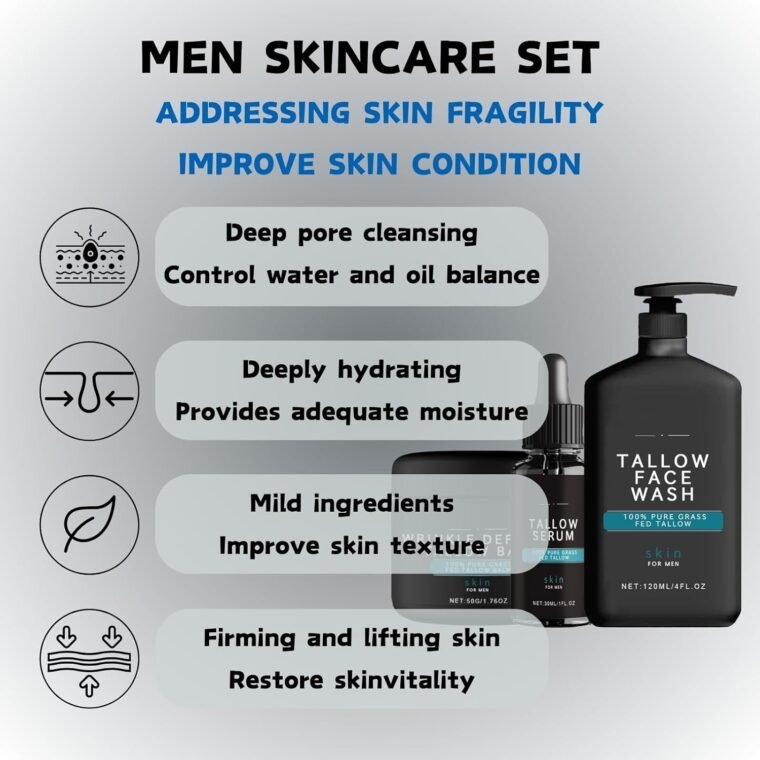 Mens Gift Set - Gifts for Dad - Mens Skincare Gift Sets for Face Cream & Face Serum & Face Cleanser - Beef Tallow Skin Care - Mens Skin Care Gift Sets - Gifts for Him - Wrinkle Defense Tallow Balm - Image 2