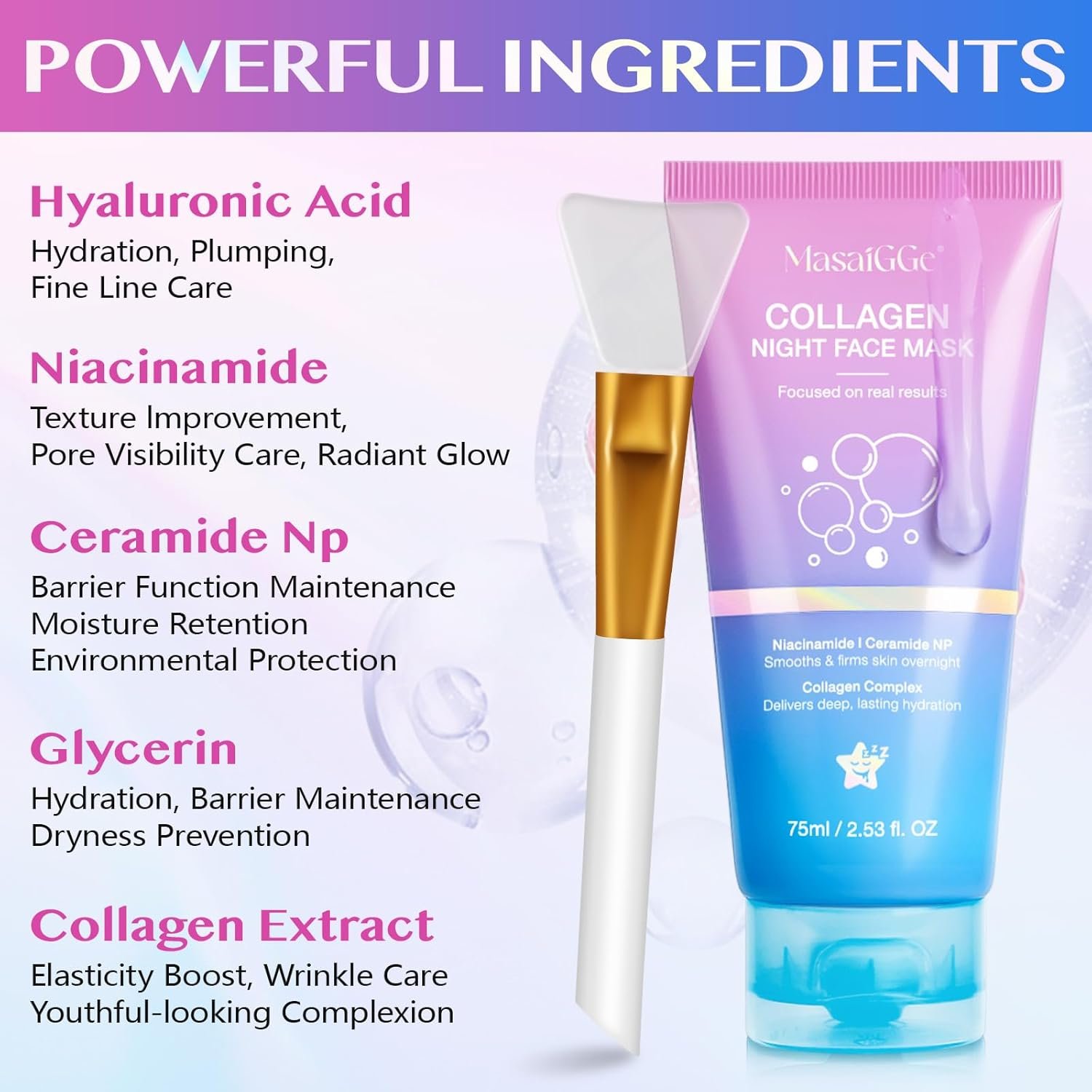 Collagen Night Wrapping Mask,Collagene Mask,Collagen Overnight Wrapping Peel Off Facial Mask,Deep Hydration,Fade Wrinkle & Improves Skin Elasticity,Reduces Sagging & Dullness for Glowing Skin - Image 4