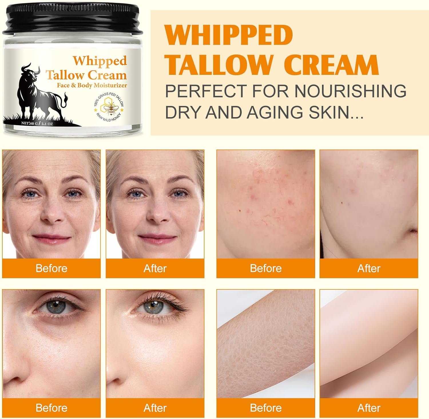 Beef Tallow Skin Care - Tallow and Honey Balm - 100% Grass-Fed Beef Tallow, Honey & Beeswax, Deep Hydration for Dry & Aging Skin, Natural Skin Barrier, Nourishing Moisturizer - Image 4