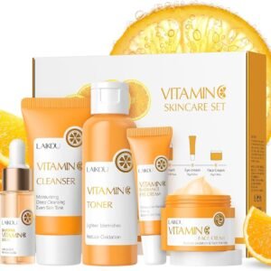 LAIKOU Skincare Set, Vitamin C Serum for Face Skin Care Sets & Kits - Cleanser, Toner, Serum, Eye Cream & Face Cream, Facial Care Kit for Radiant Skin, Anti Aging Gift Set for Women Teenage Girls 5pcs