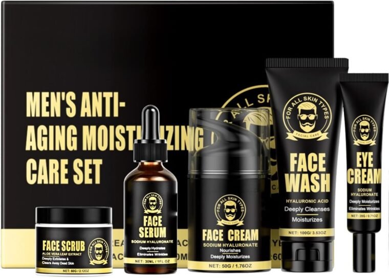 5PCS Men's Anti-Aging Care Set - Mens Skin Care Sets & Kits - Mens Face Cream, Face Wash & Scrub, Eye Cream, Anti Wrinkle Serum- Gifts for Men -Moisturiser For Men Day & Night