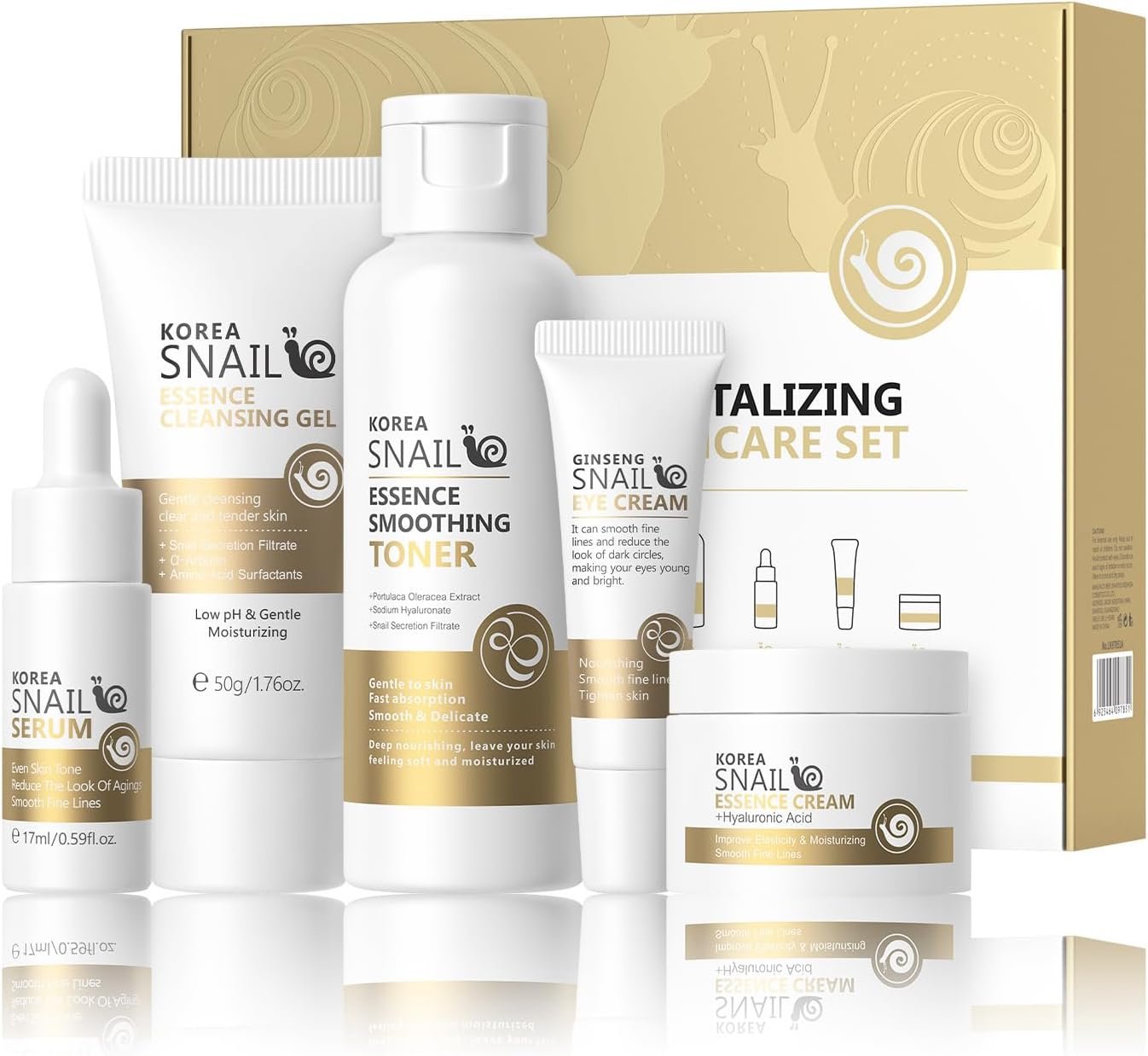 Snail Mucin Essence Skincare Set,5PCS Snail Korean Skin Care for Teenage Girls,Cleanser Toner Moisturiser Set,Facial Kit for Women and Men,Improve Dull Skin,Hydrating & Anti-Aging (5PCS Snail)