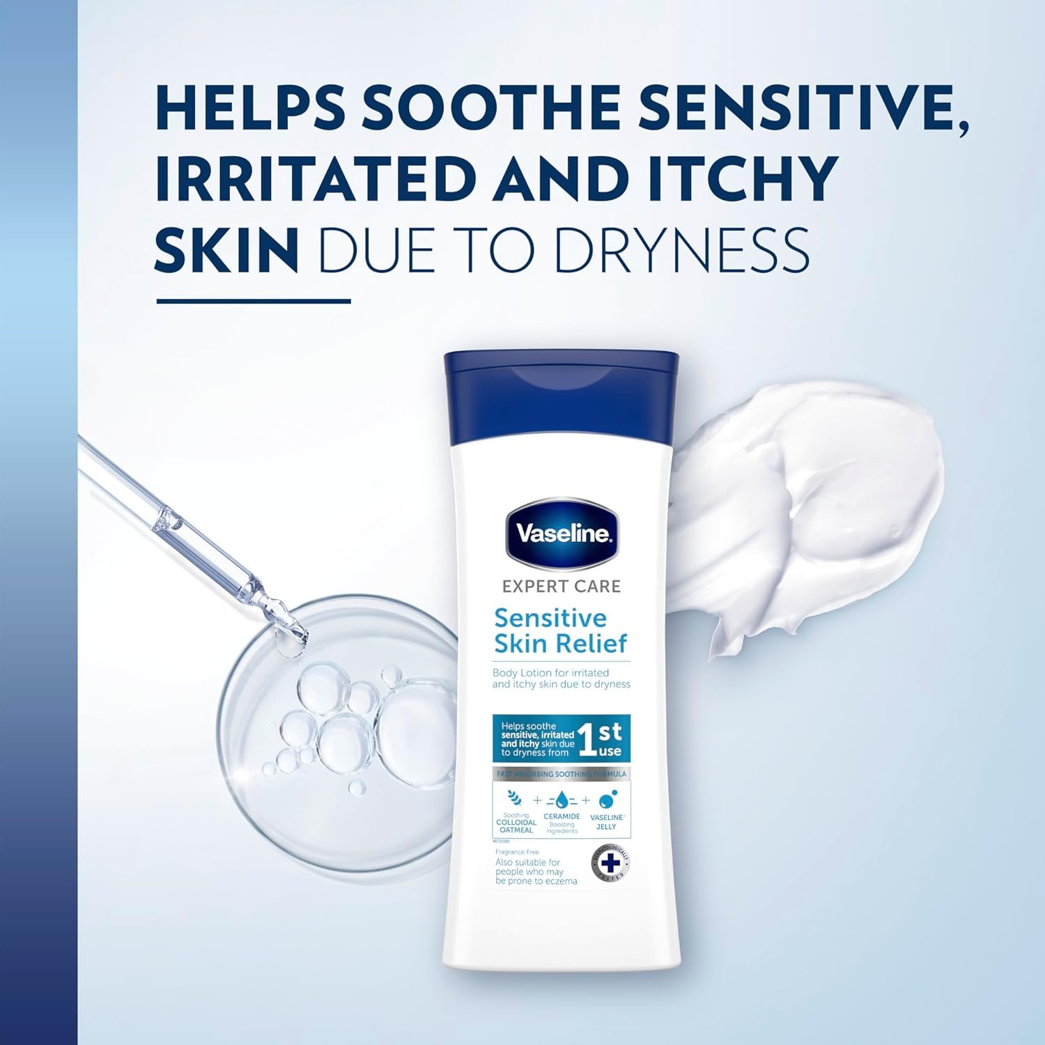Vaseline Expert Care Sensitive Skin Relief Dermatologically Tested Moisturiser Body Lotion For Irritated and Itchy Skin Due to Dryness 400 ml - Image 4