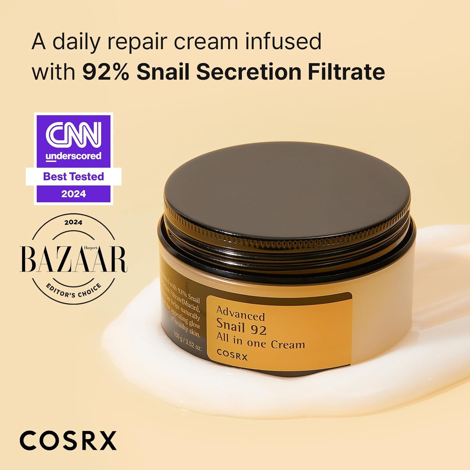 COSRX Advanced Snail 92 All in One Cream Korean Snail Mucin Face Cream & Gel Moisturiser for Dry Sensitive and Anti Aging Skin, Daily Soothing and Moisturising Cream, Korean Skincare 100g - Image 2