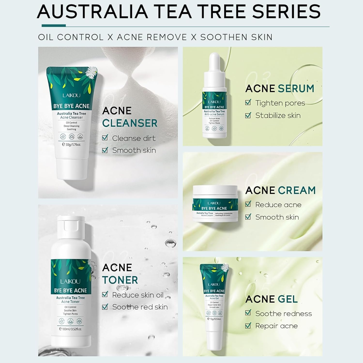 Tea Tree Acne Skin Care Sets & Kits, Tea Tree Oil For Skin, Teen Skincare Set With Cleanser,Toner,Serum,Cream,Gel, Rapid Relief Acne Treatment Shrink Pore Control Oil, Gifts For Teenagers Girls Boys - Image 4