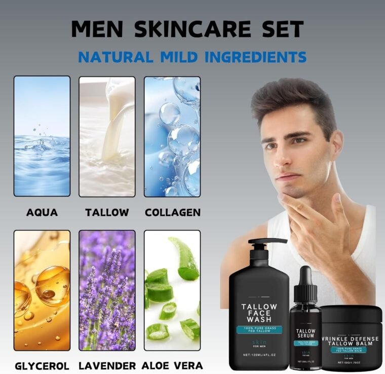 Mens Gift Set - Gifts for Dad - Mens Skincare Gift Sets for Face Cream & Face Serum & Face Cleanser - Beef Tallow Skin Care - Mens Skin Care Gift Sets - Gifts for Him - Wrinkle Defense Tallow Balm - Image 3