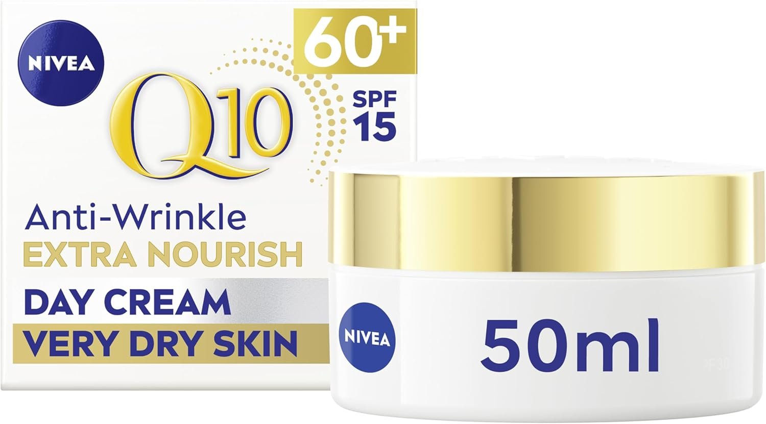 NIVEA Q10 Power 60+ Skin Anti-Wrinkle + Replenishing Day Cream (50 ml), Powerful Anti Ageing Cream, Moisturiser for Women with Coenzyme Q10, Day Face Cream with SPF15,Packaging may vary