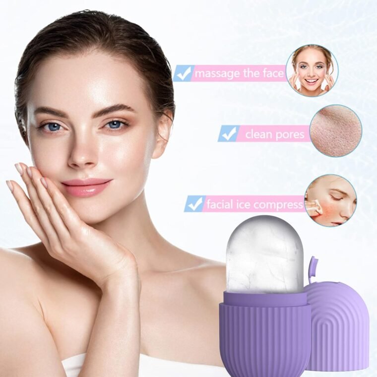 Joyeee Ice Face Roller, Reusable Silicone Mold Face Massage Eye Facial Beauty Skin Care Tools Apply Ice for Shrink Pores Anti Wrinkle Reduce Puffiness Improve Skin Elasticity, Striped, Purple - Image 4